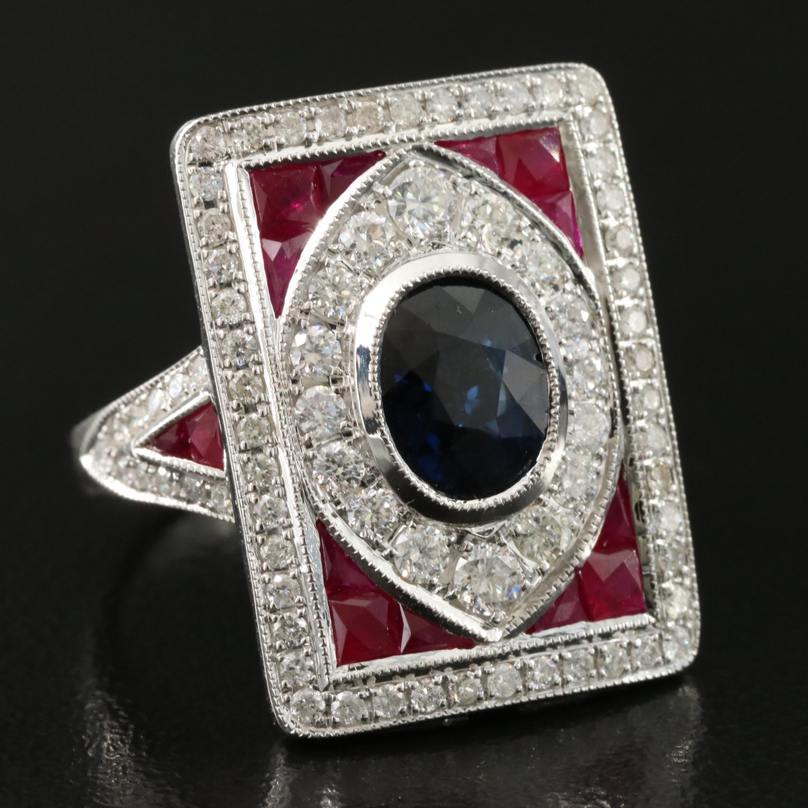 18K 1.96 CT Madagascar Sapphire, 0.97 CTW Diamond, Ruby Ring, Online GIA Report