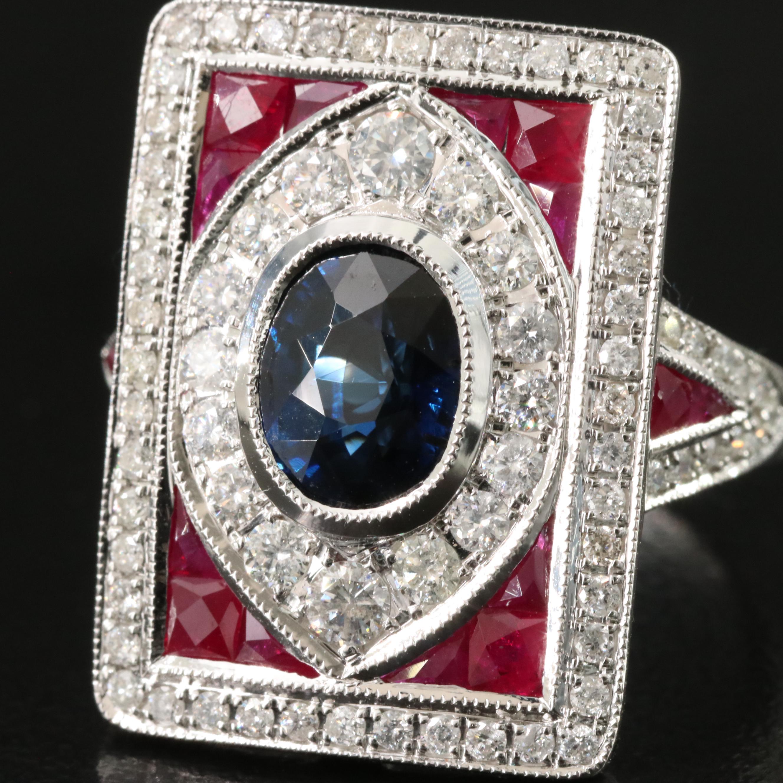 18K 1.96 CT Madagascar Sapphire, 0.97 CTW Diamond, Ruby Ring, Online GIA Report