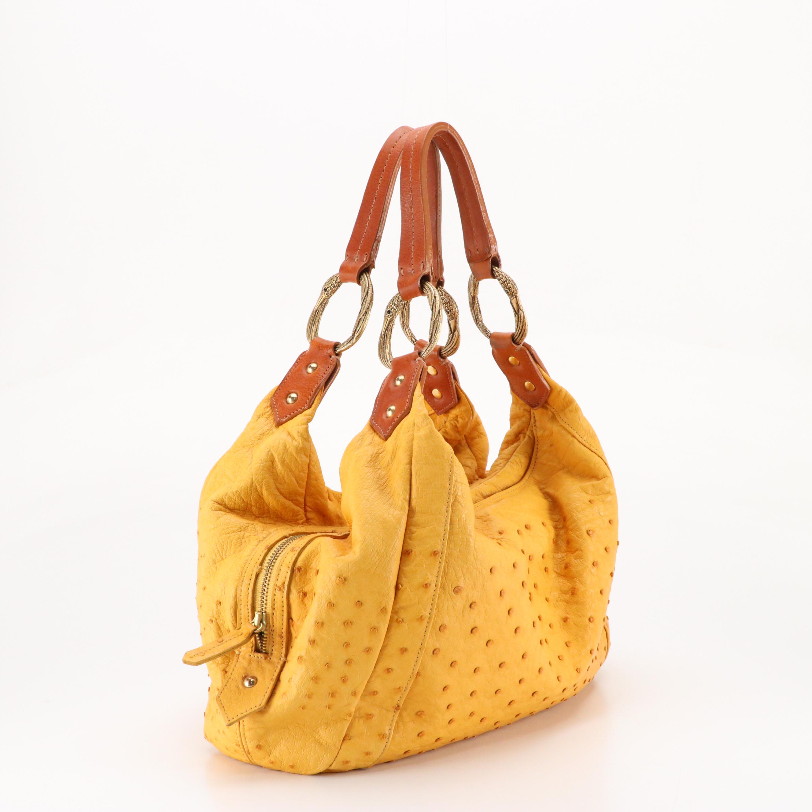 Sarah Hearey Hobo Shoulder Bag in Yellow Ostrich Leather