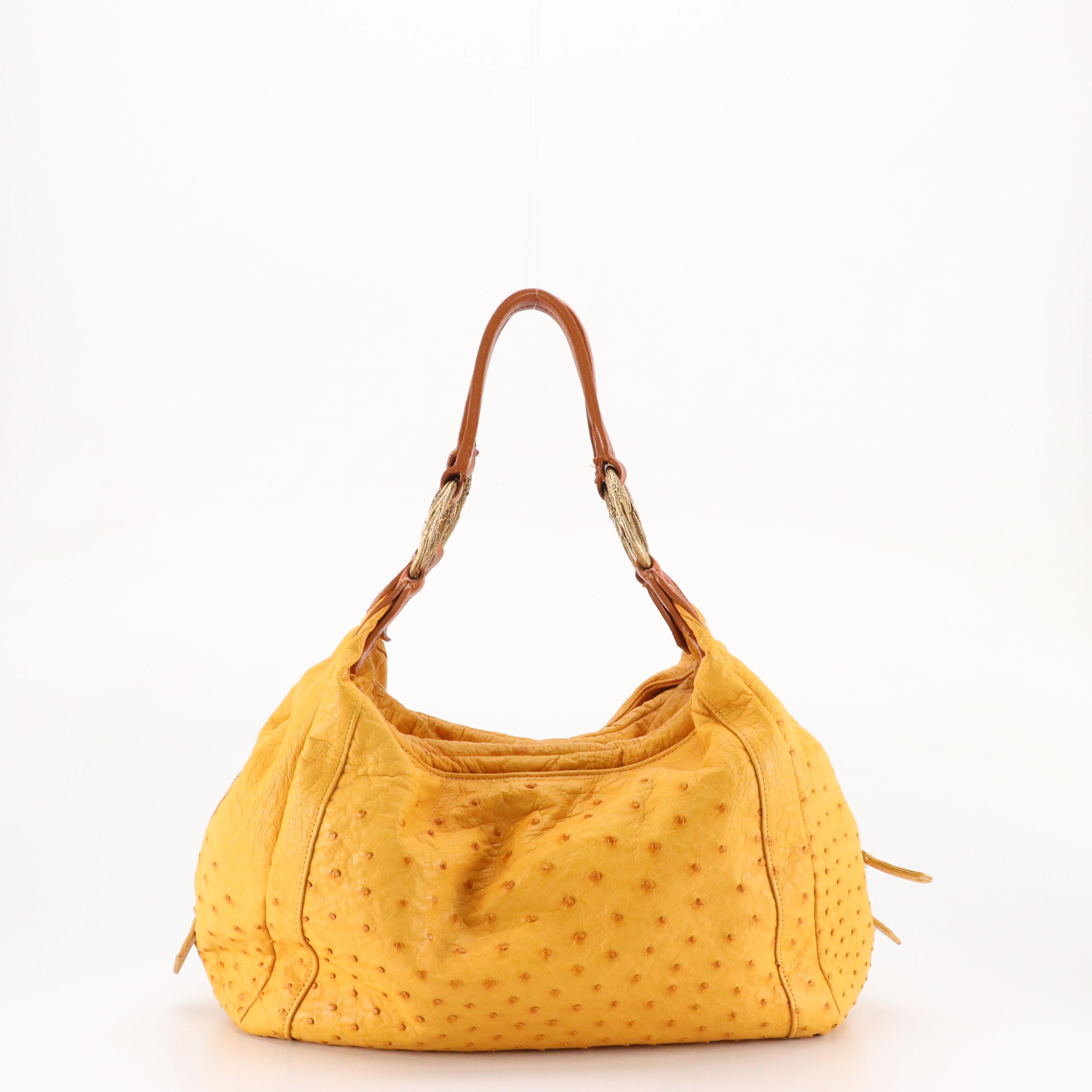 Sarah Hearey Hobo Shoulder Bag in Yellow Ostrich Leather