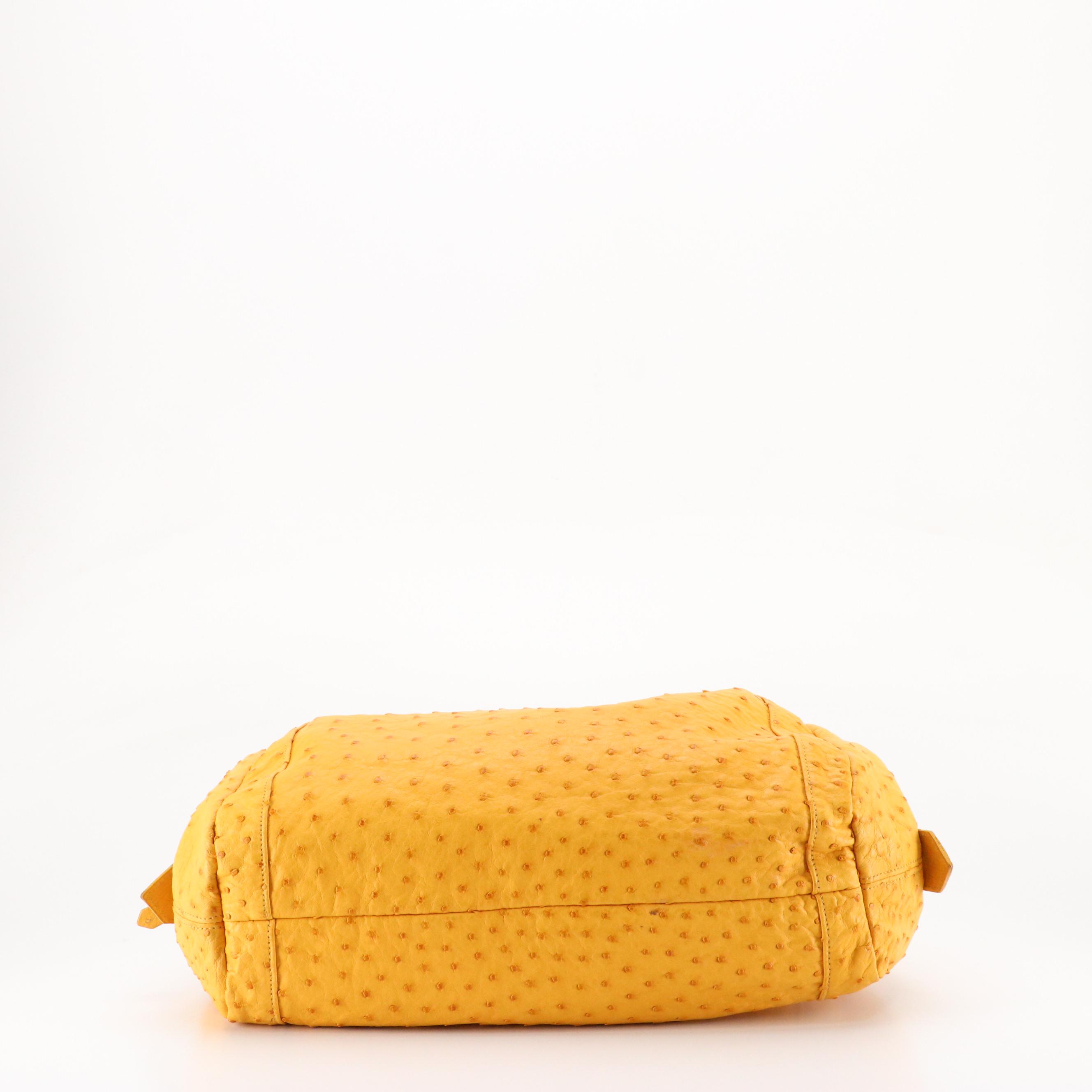Sarah Hearey Hobo Shoulder Bag in Yellow Ostrich Leather