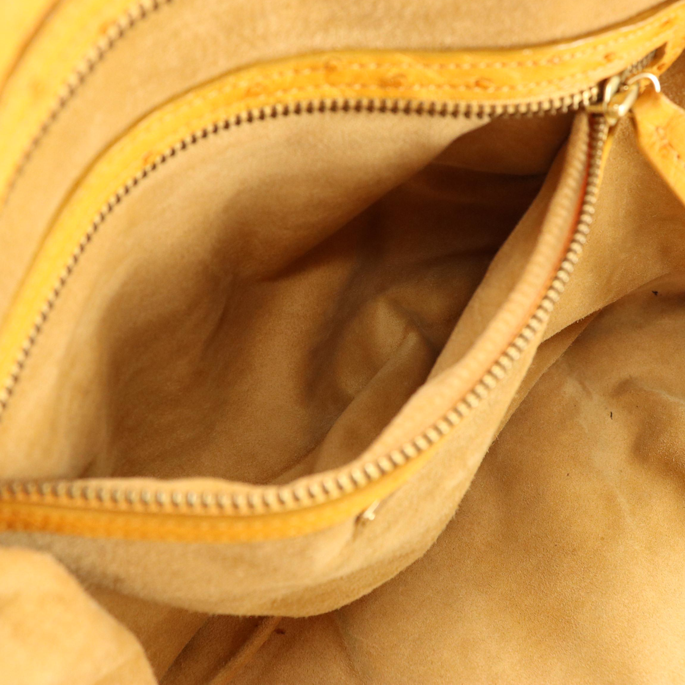 Sarah Hearey Hobo Shoulder Bag in Yellow Ostrich Leather