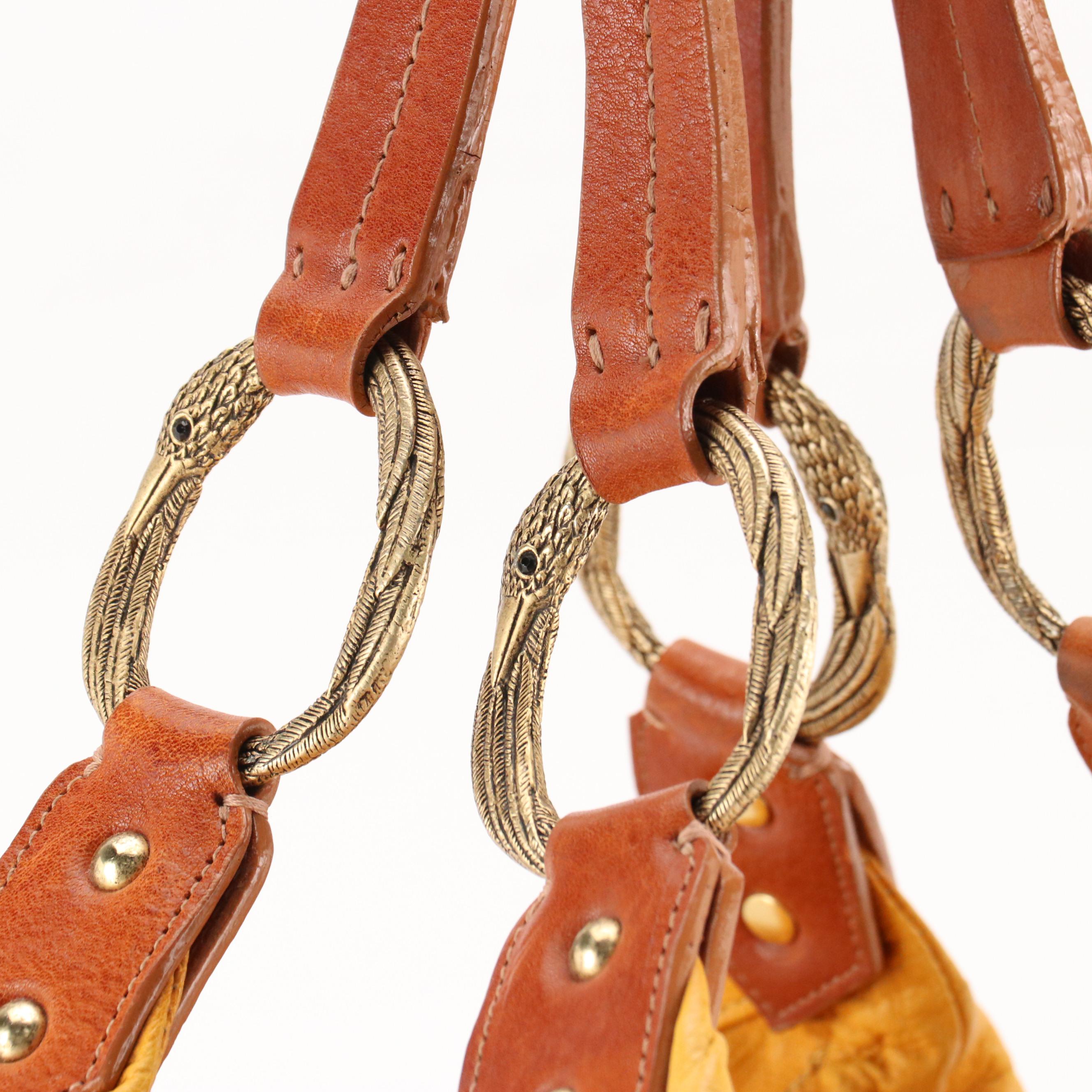 Sarah Hearey Hobo Shoulder Bag in Yellow Ostrich Leather