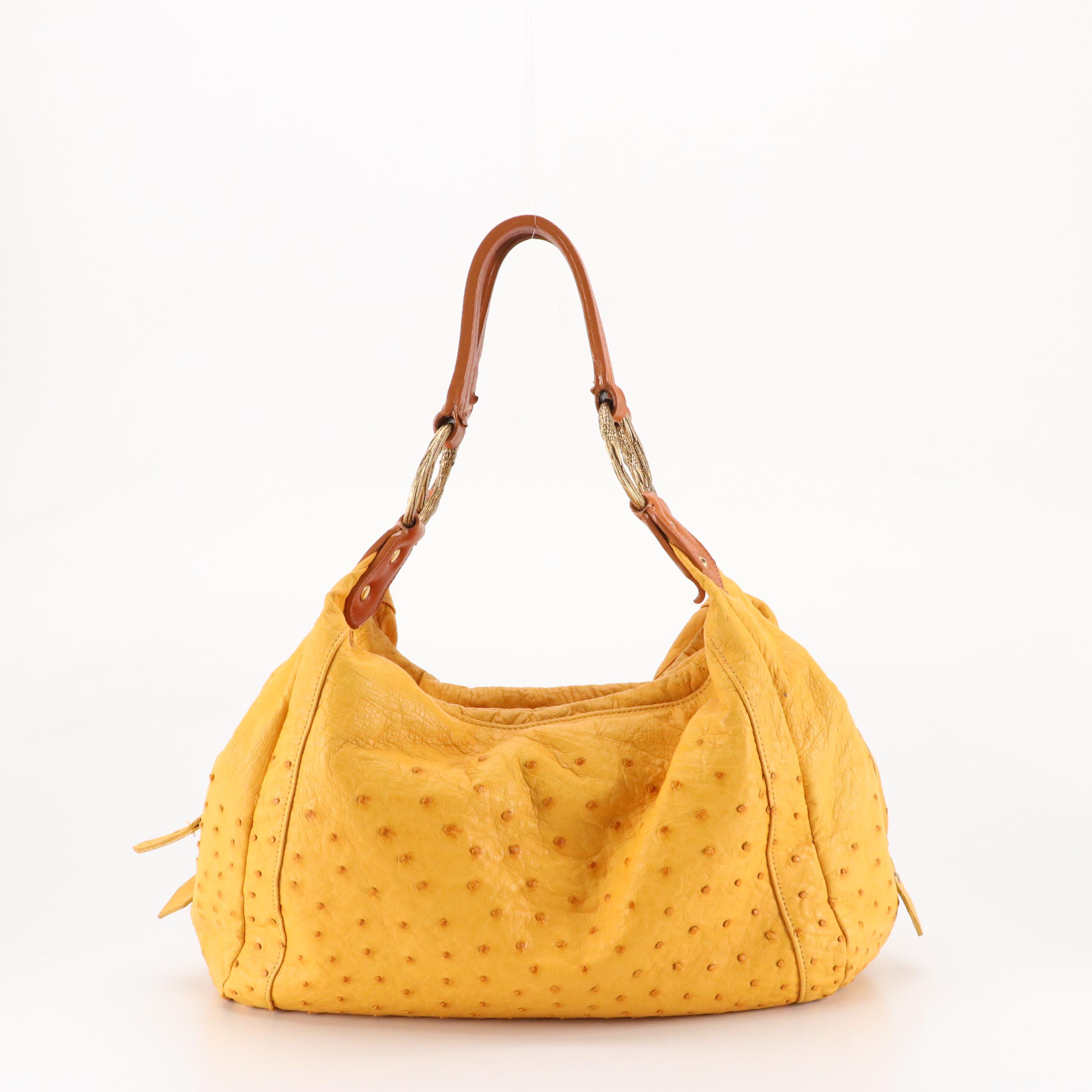 Sarah Hearey Hobo Shoulder Bag in Yellow Ostrich Leather