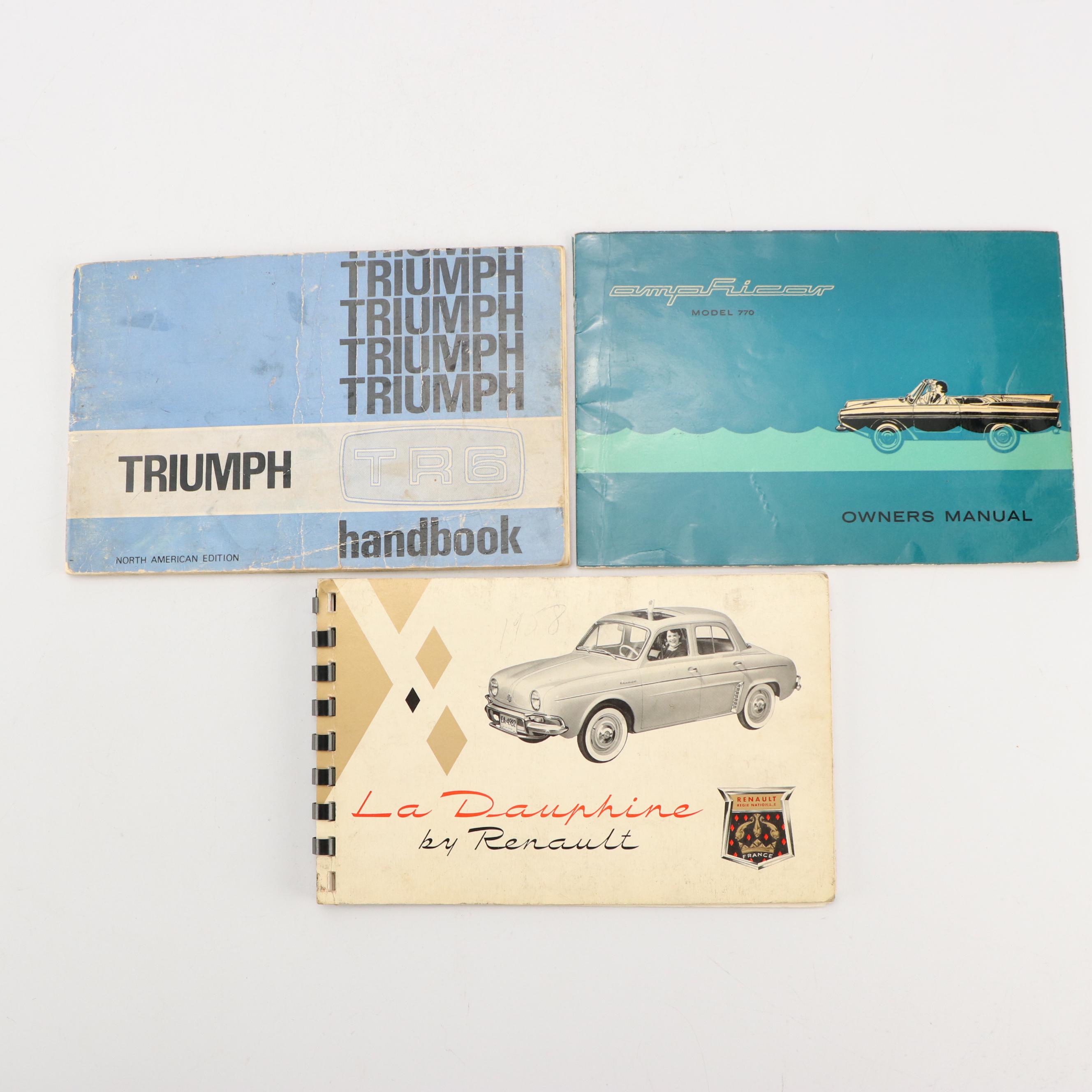 Volkswagen, Triumph, Amphicar and Renault Car Manuals, Mid-20th Century