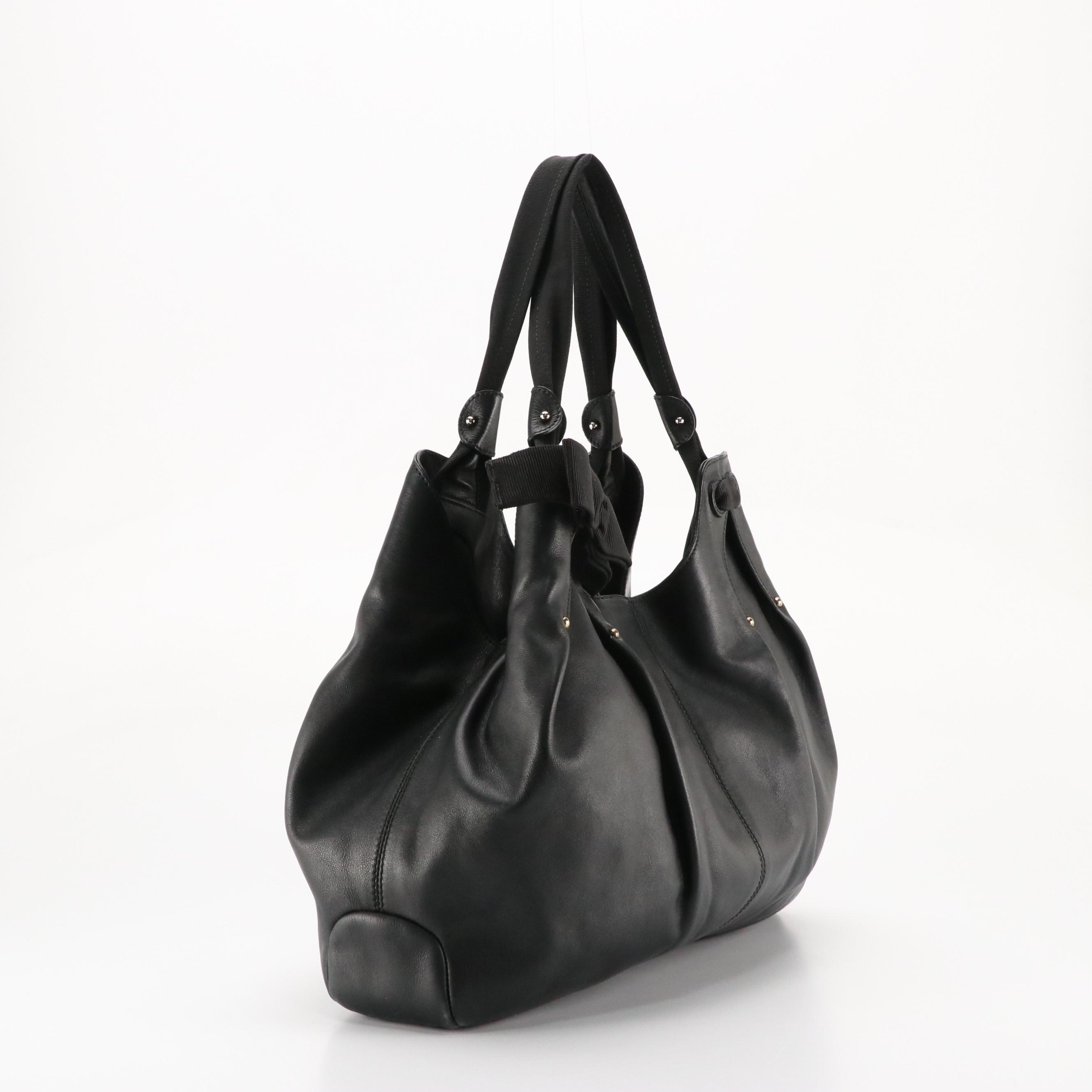 Salvatore Ferragamo Black Leather and Grosgrain Vara Bow Shoulder Bag