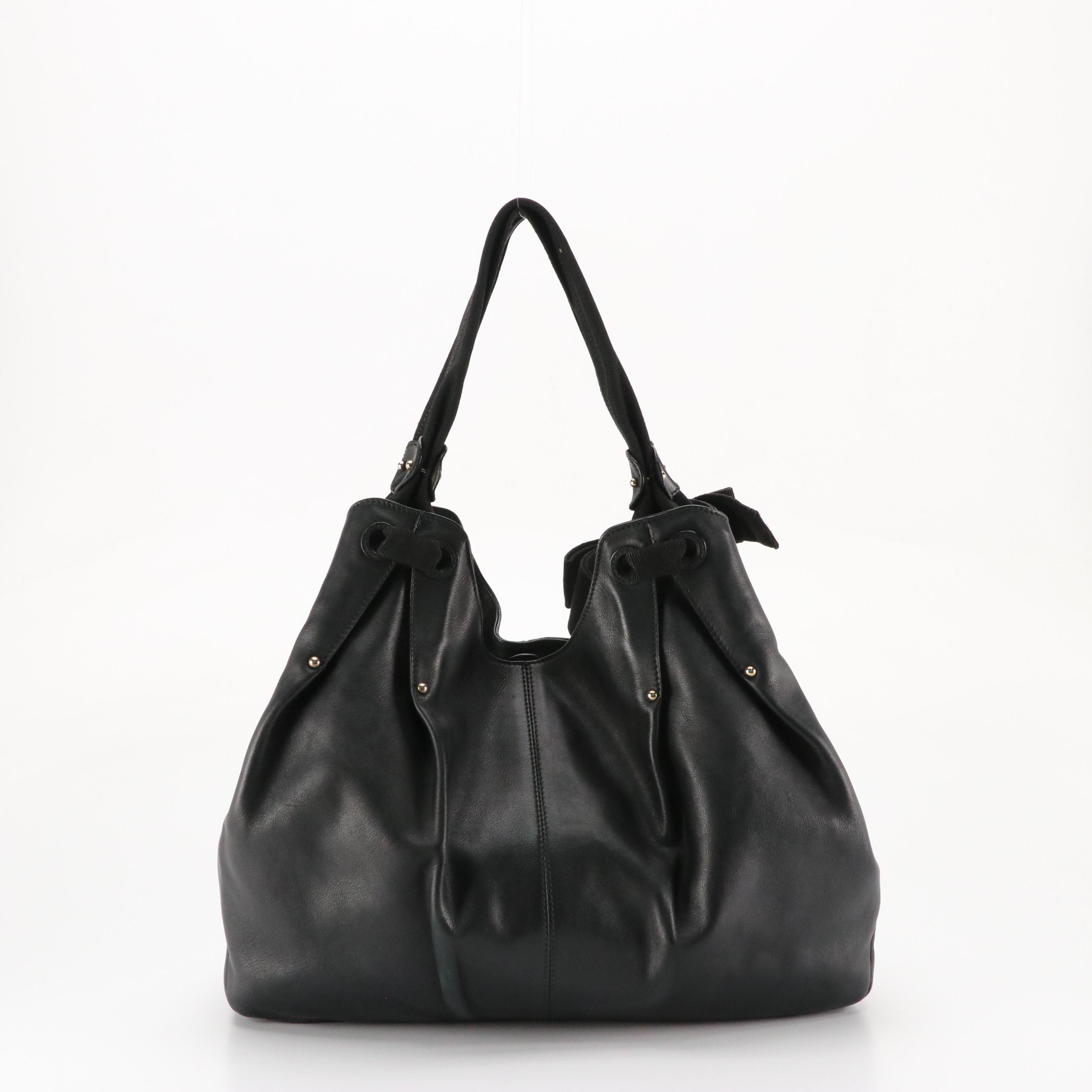 Salvatore Ferragamo Black Leather and Grosgrain Vara Bow Shoulder Bag