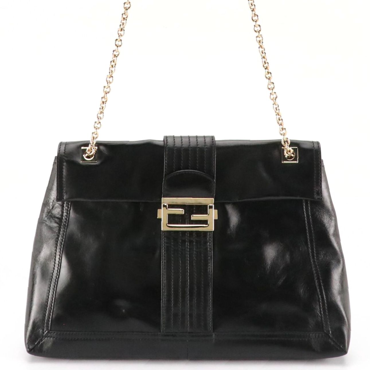 Fendi Black Vitello Leather Maxi Baguette Flap Shoulder Bag