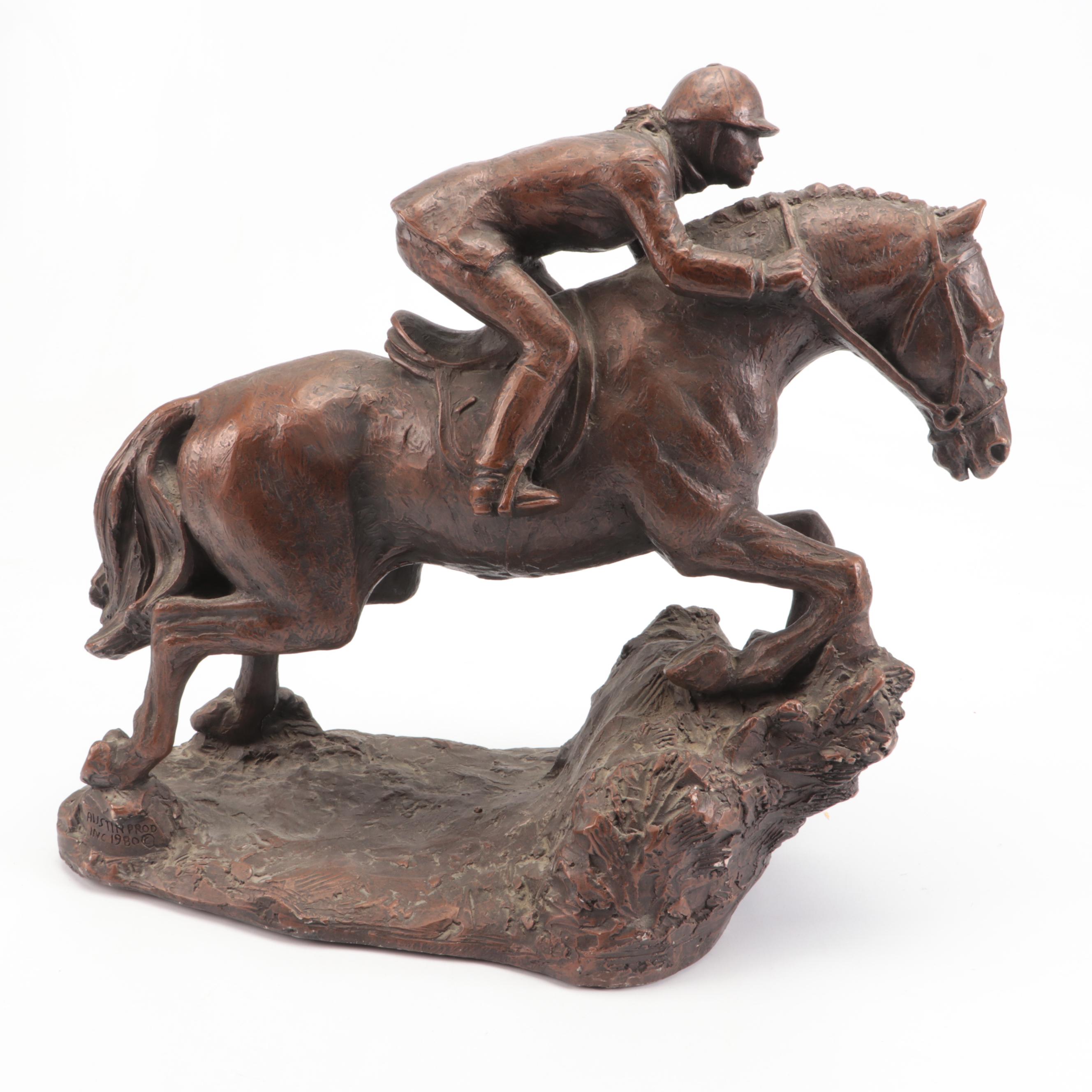 Austin Productions Chalkware Steeplechase Jockey on Horse, 1980