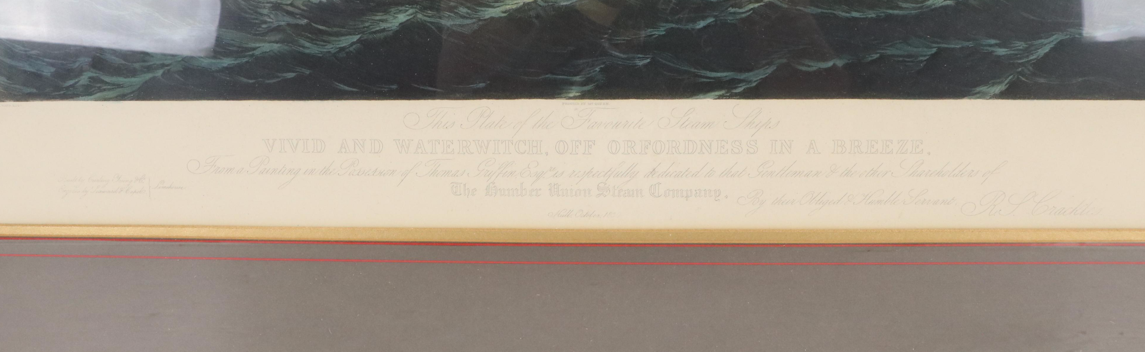 Hand-Colored Aquatint "Vivid and Waterwitch, Off Orforness in a Breeze"