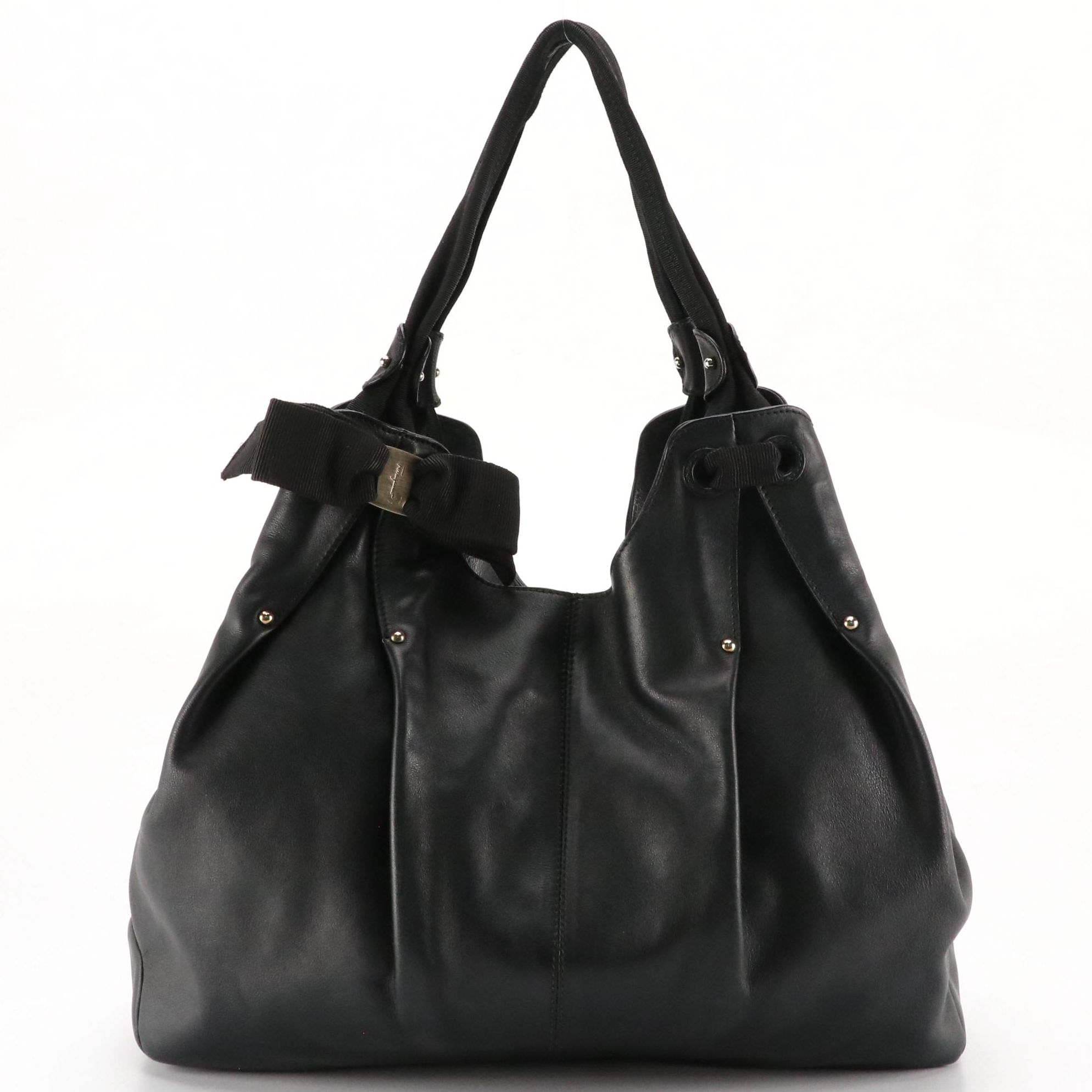 Salvatore Ferragamo Black Leather and Grosgrain Vara Bow Shoulder Bag