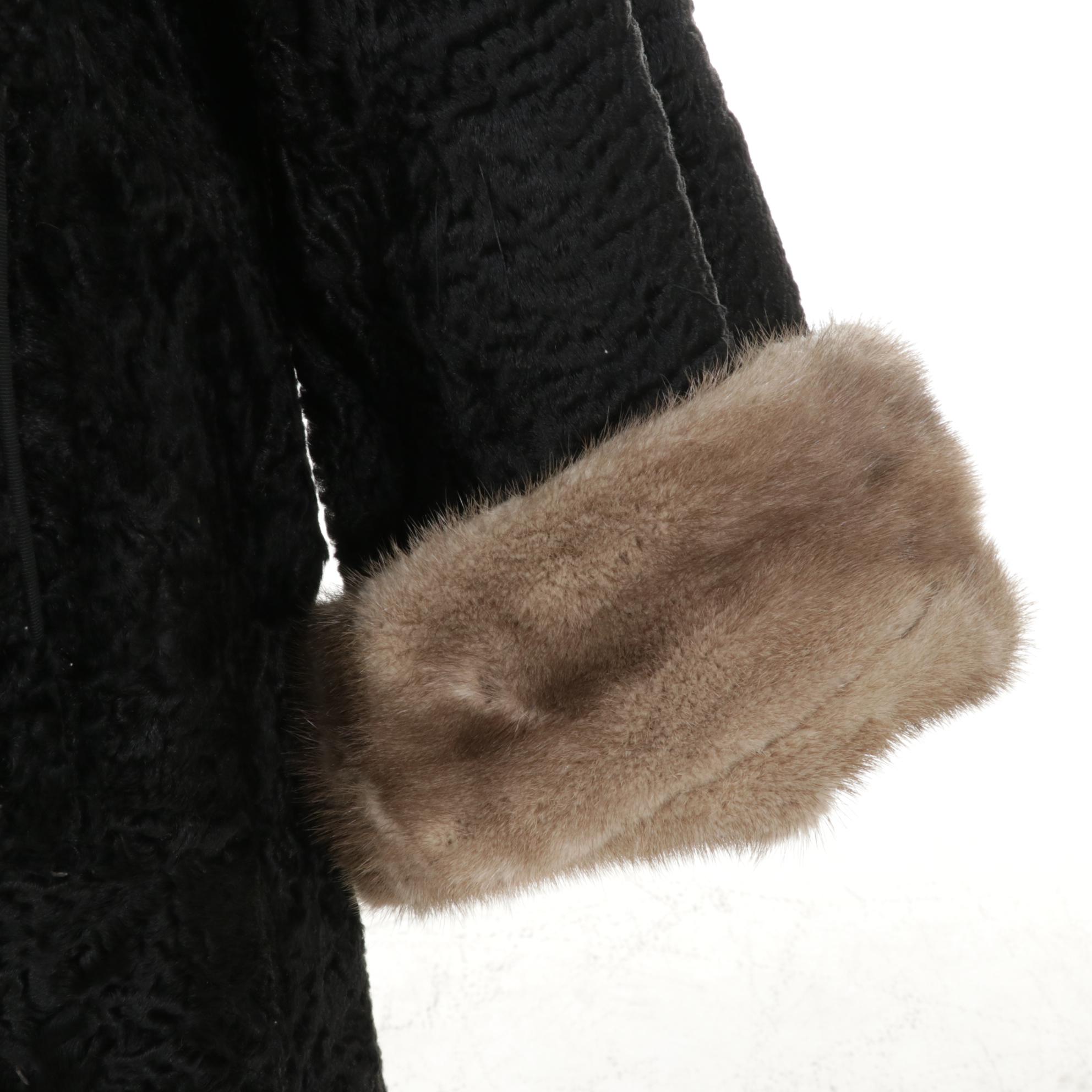 Persian Lamb Fur Swing Coat with Mink Fur Cuff Sleeves by H. Walzer & Co.