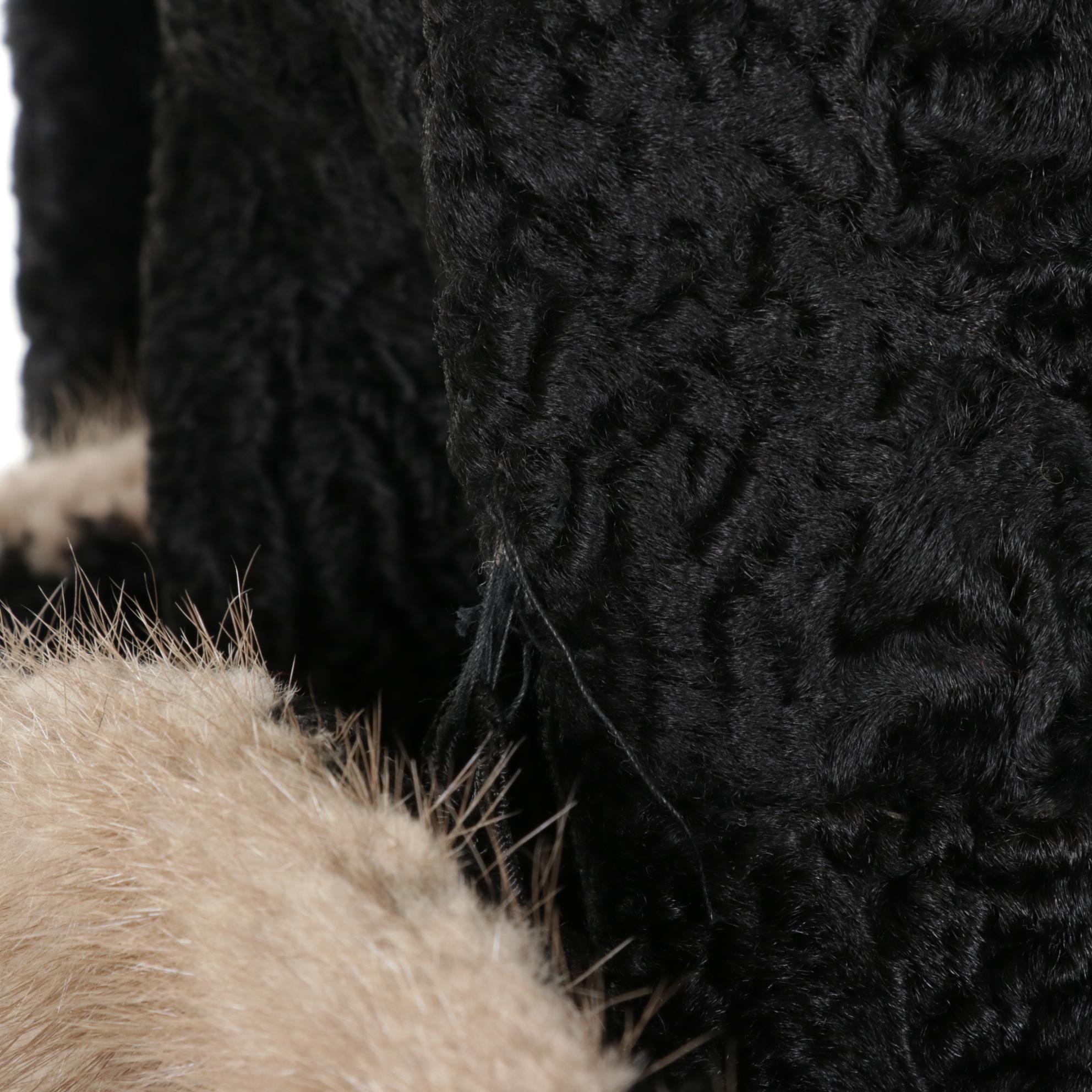 Persian Lamb Fur Swing Coat with Mink Fur Cuff Sleeves by H. Walzer & Co.