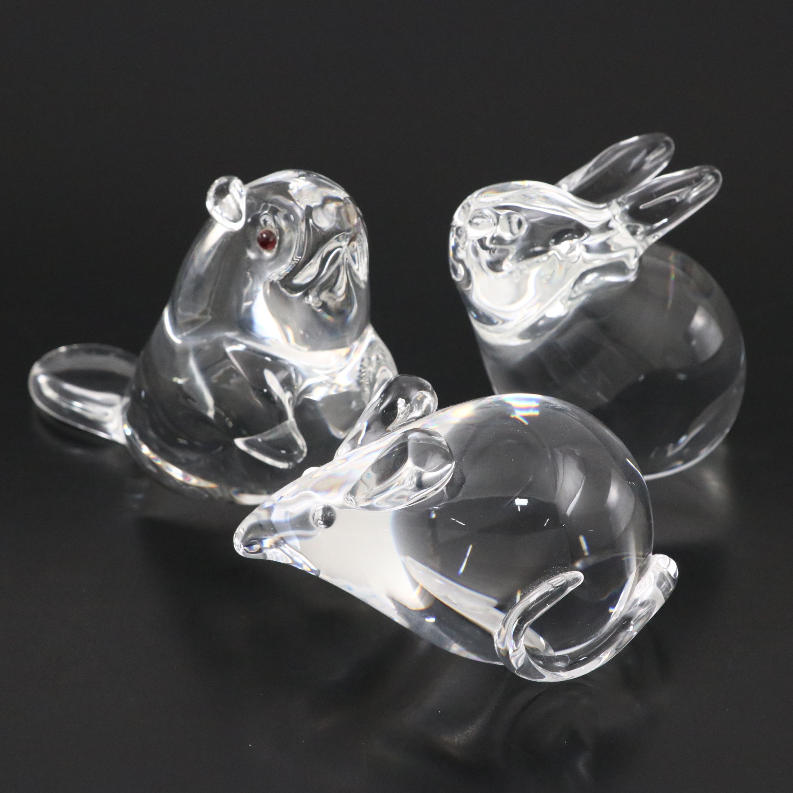 Steuben Art Glass "Beaver" Figurine with Garnet Eyes and More Animal Figurines