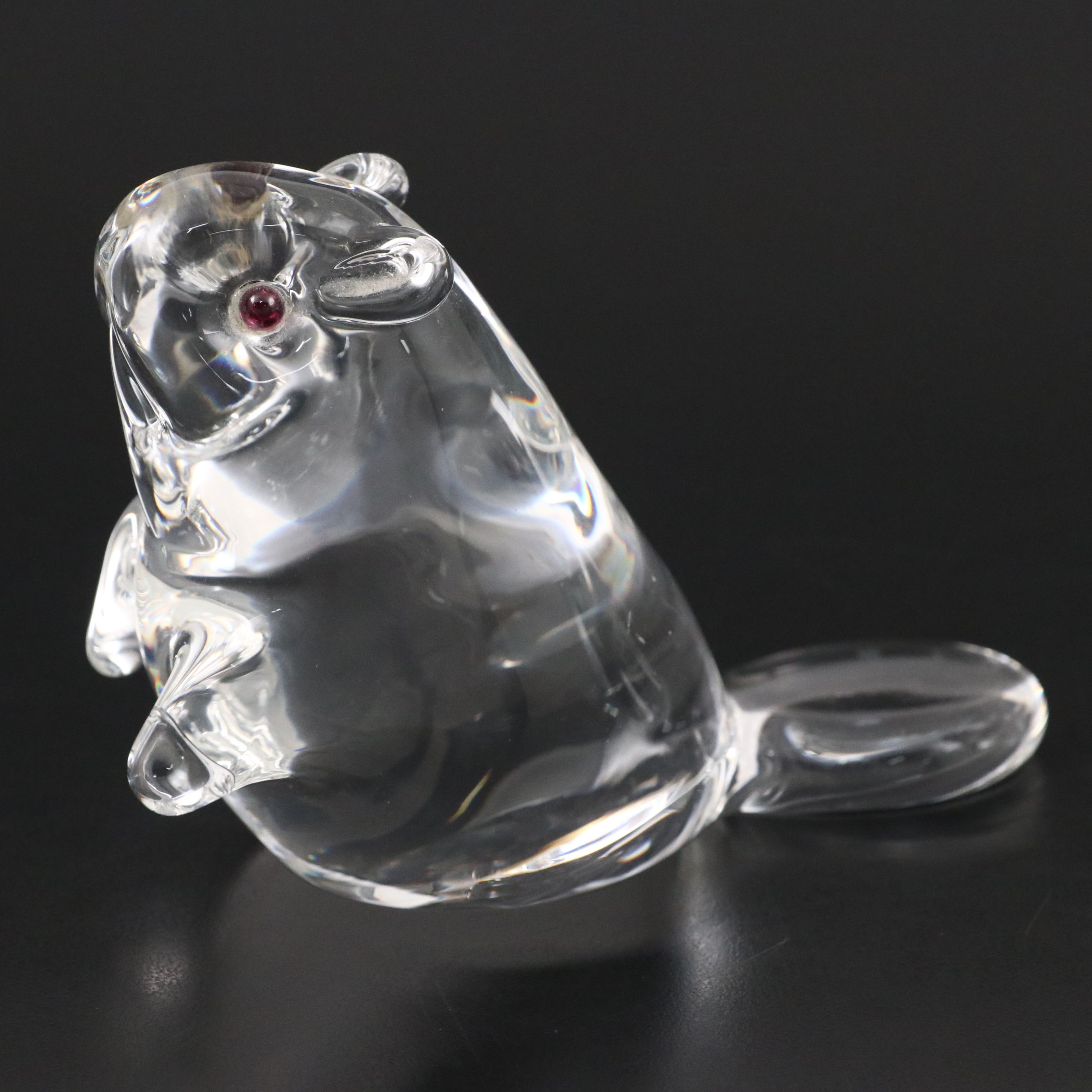 Steuben Art Glass "Beaver" Figurine with Garnet Eyes and More Animal Figurines