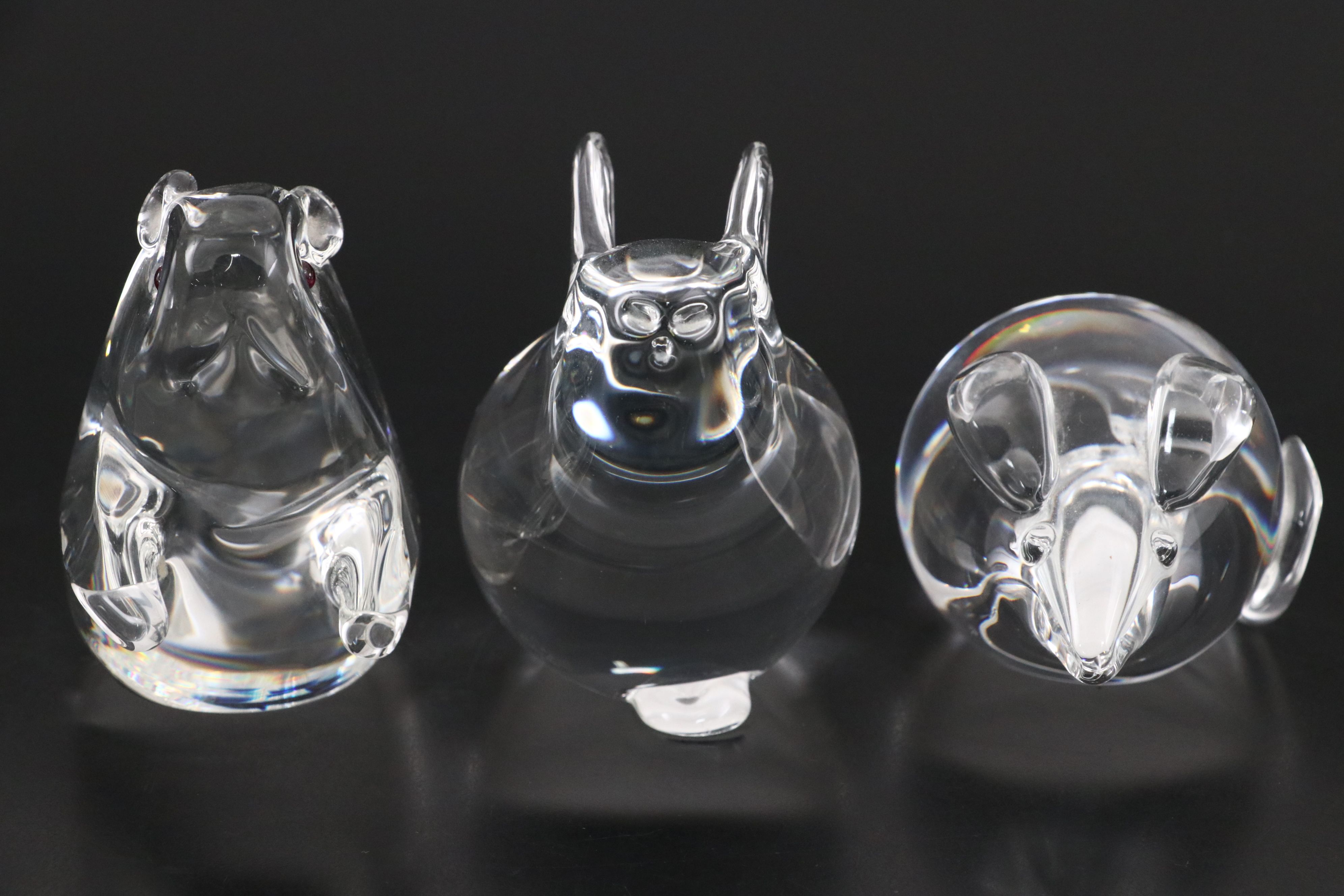 Steuben Art Glass "Beaver" Figurine with Garnet Eyes and More Animal Figurines