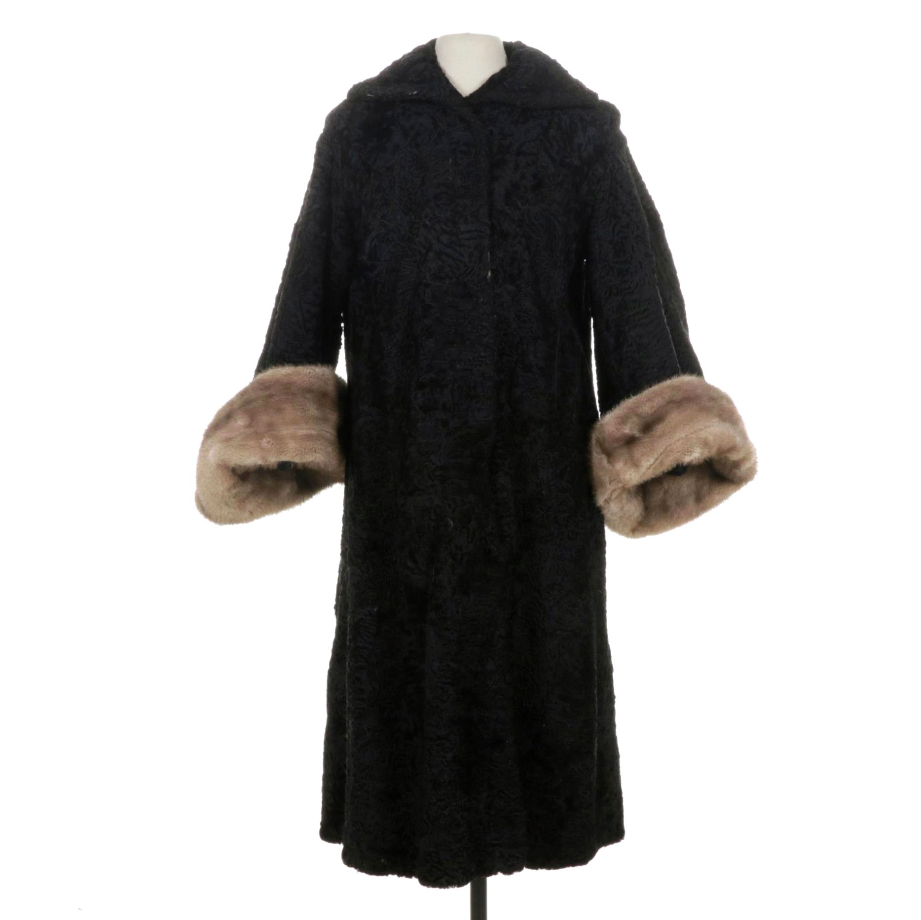 Persian Lamb Fur Swing Coat with Mink Fur Cuff Sleeves by H. Walzer & Co.