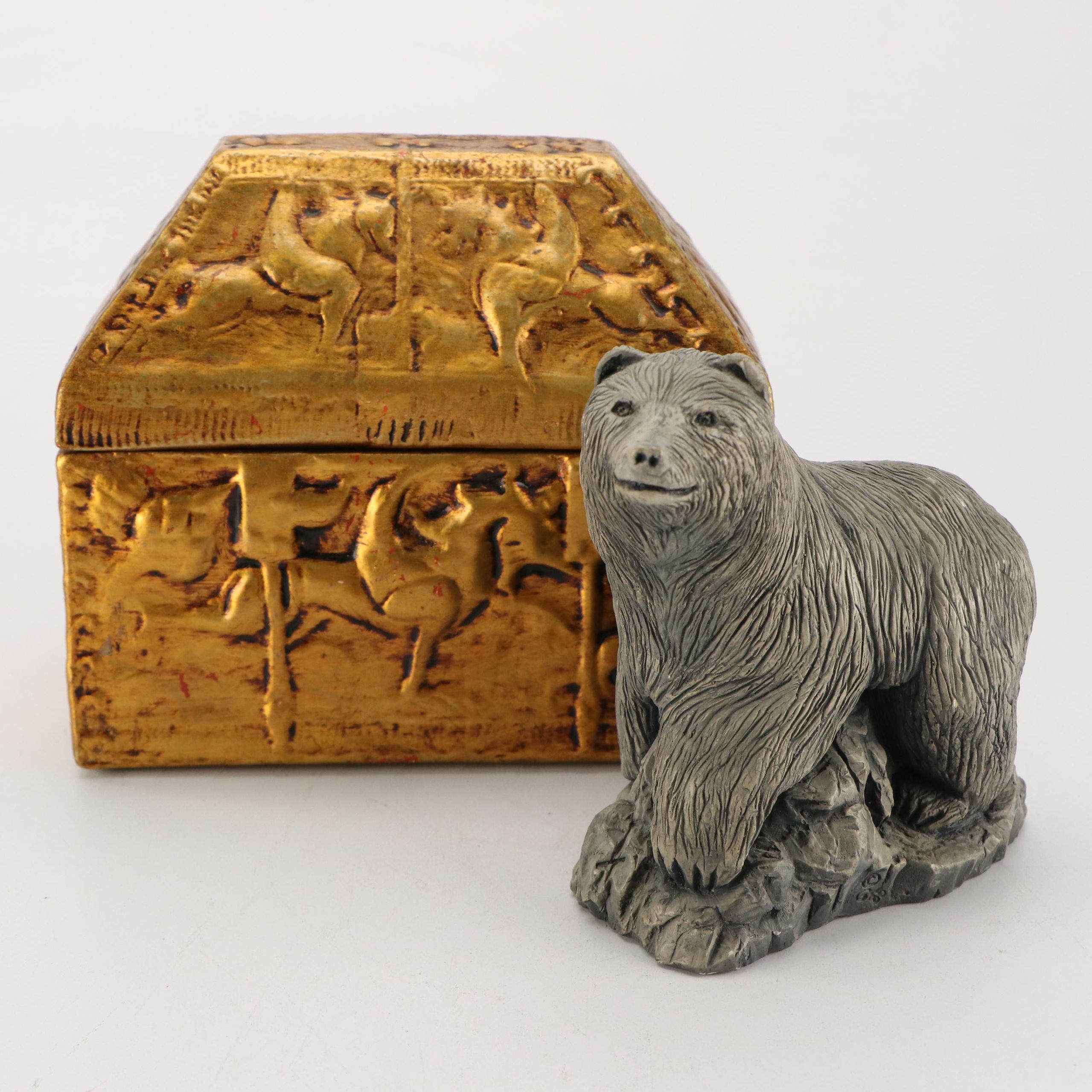 Mt. St. Helen Volcanic Ash Sculpture with Gilt Ceramic Box