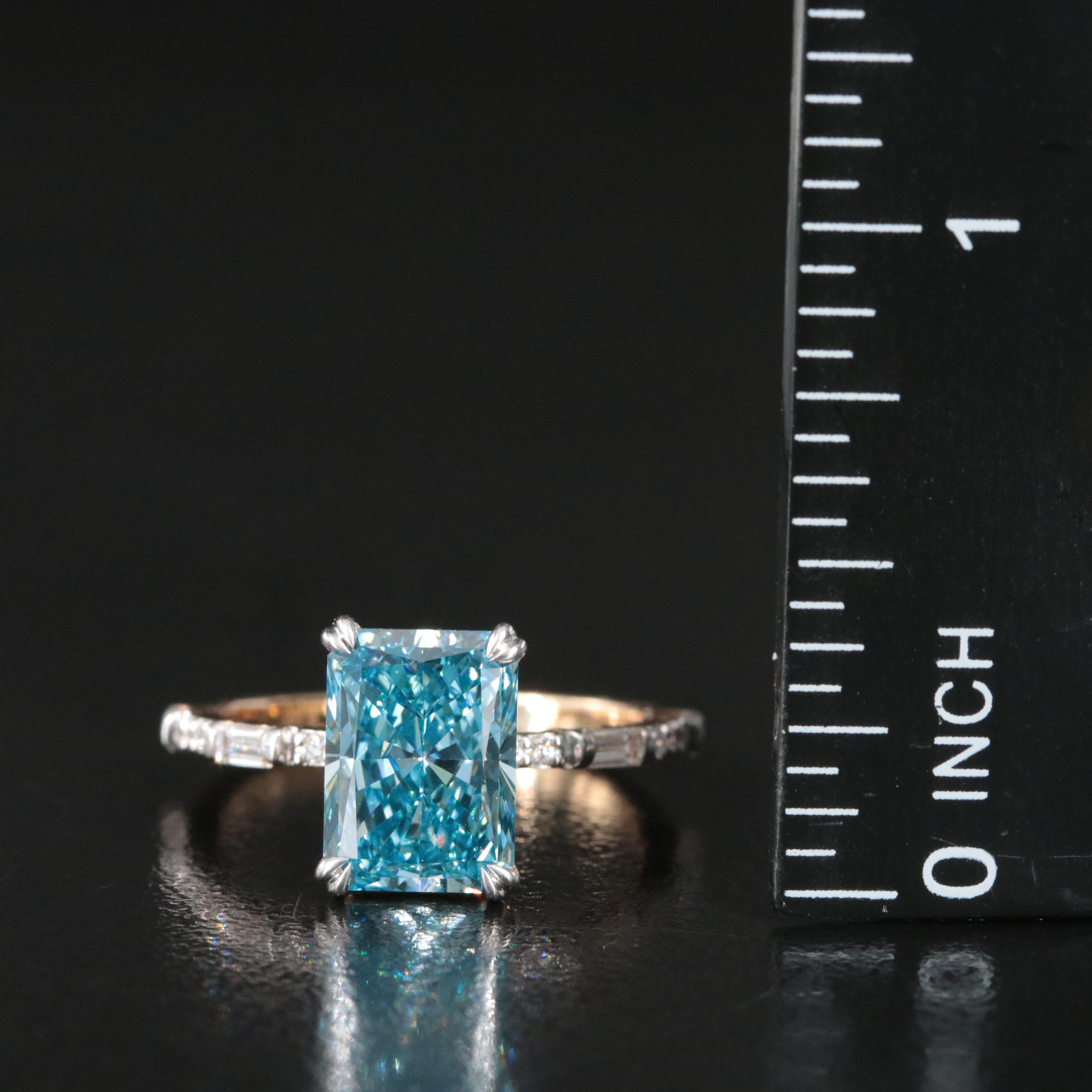 14K 3.35 CTW Lab Grown Diamond Ring with Fancy Blue Center and IGI Report