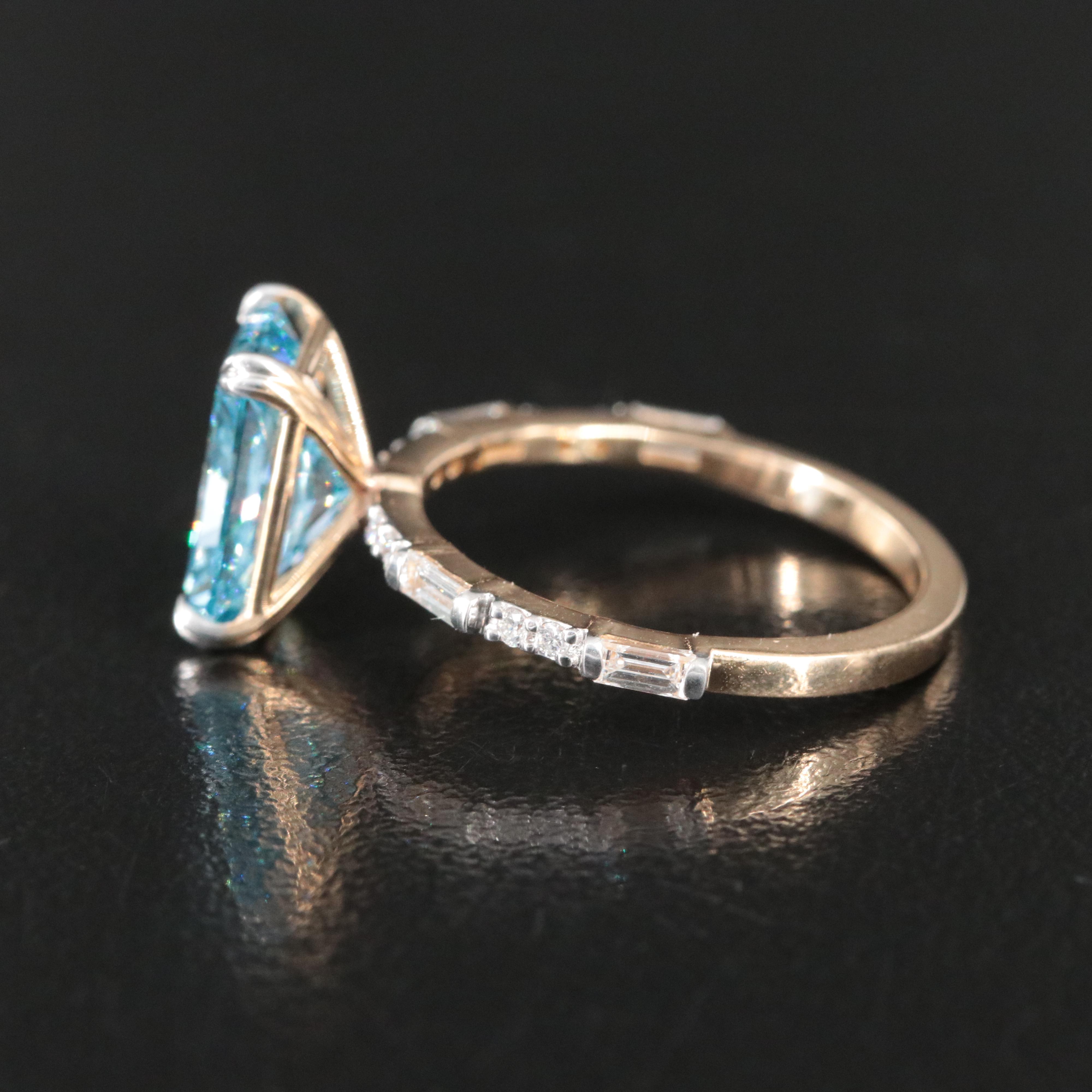 14K 3.35 CTW Lab Grown Diamond Ring with Fancy Blue Center and IGI Report