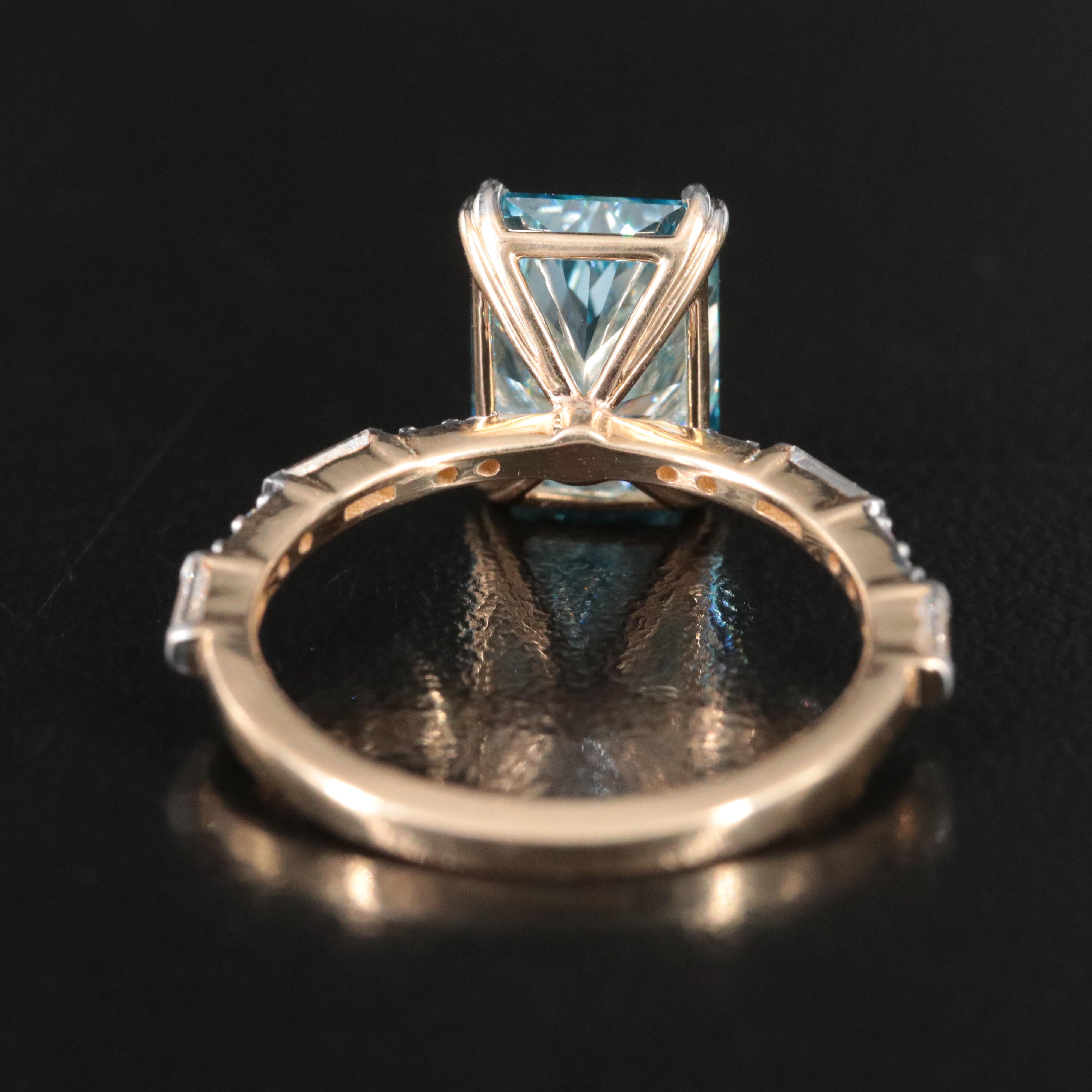 14K 3.35 CTW Lab Grown Diamond Ring with Fancy Blue Center and IGI Report