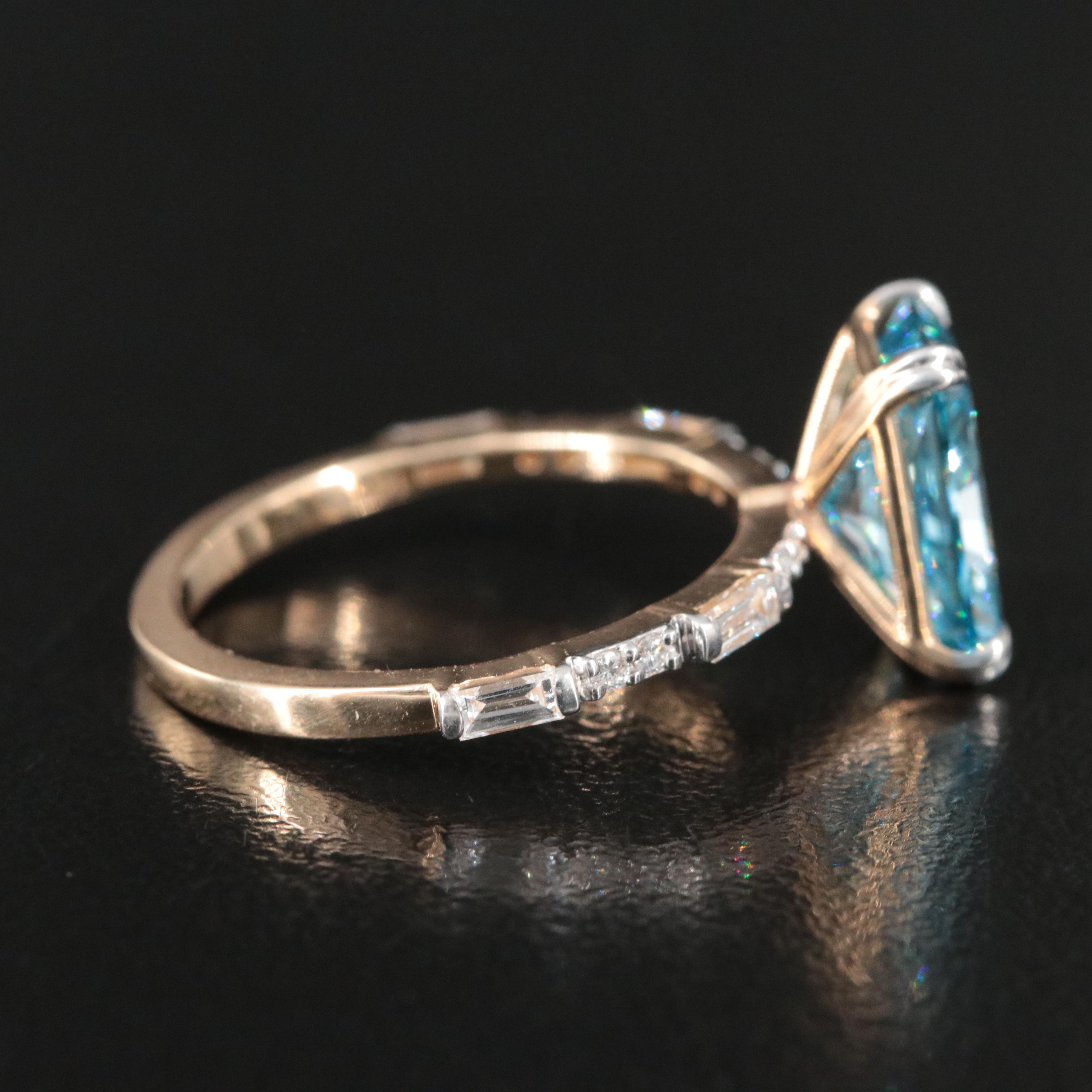 14K 3.35 CTW Lab Grown Diamond Ring with Fancy Blue Center and IGI Report