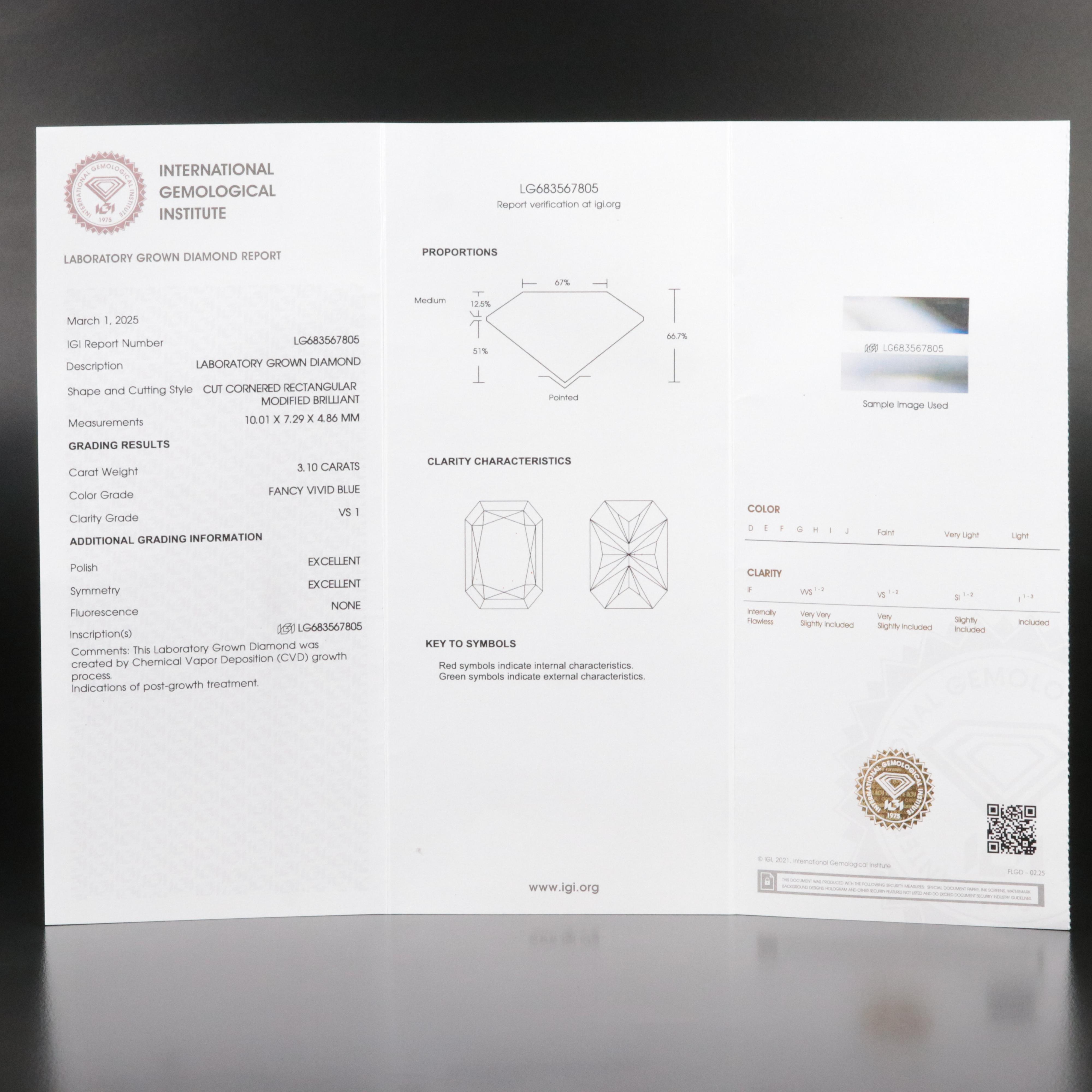 14K 3.35 CTW Lab Grown Diamond Ring with Fancy Blue Center and IGI Report