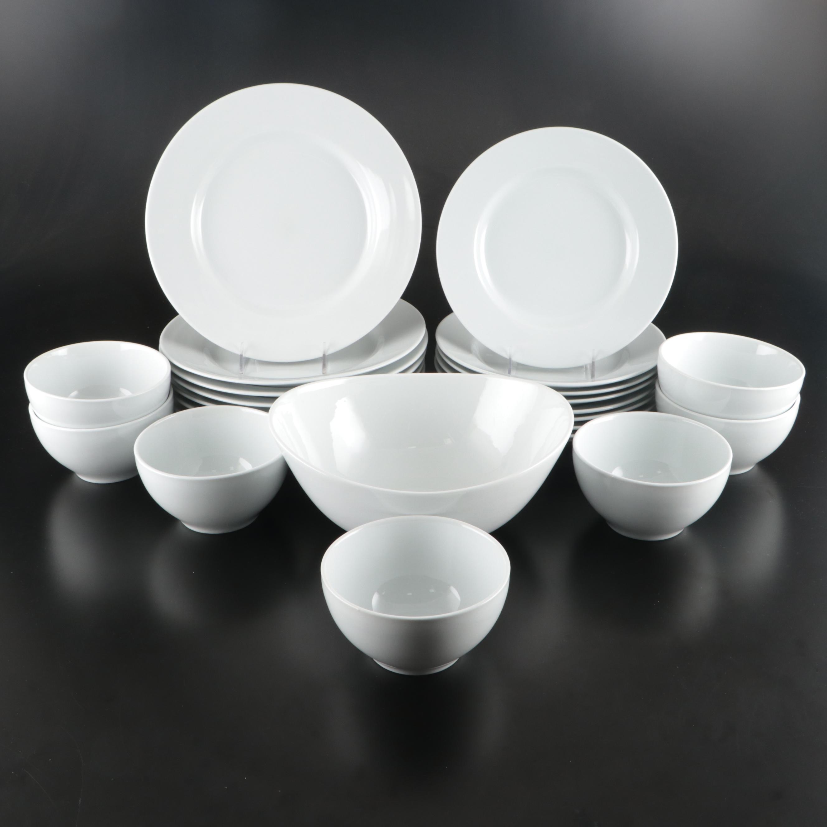 Pottery Barn "Great White" Ceramic Dinnerware with Crate & Barrel Serving Bowl