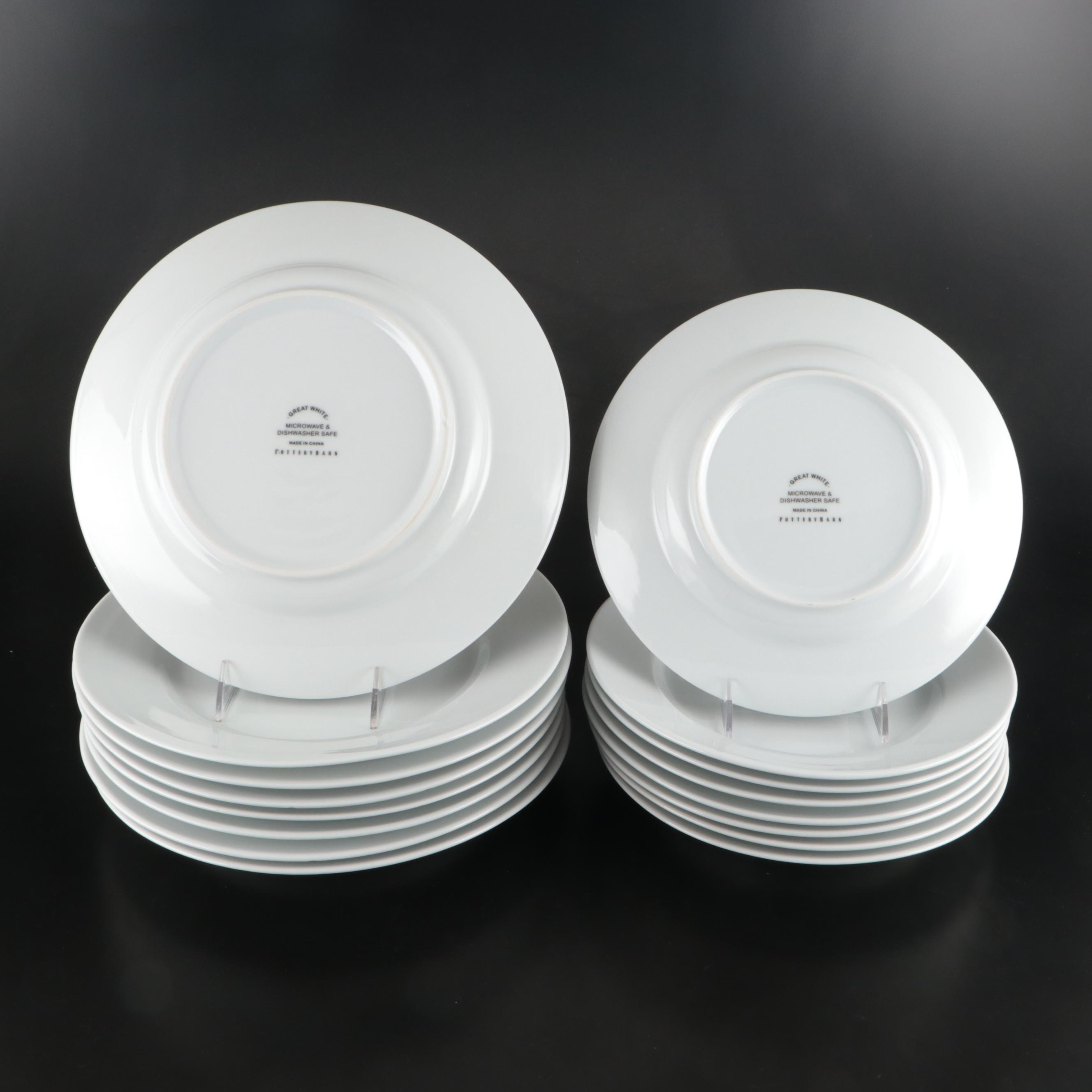 Pottery Barn "Great White" Ceramic Dinnerware with Crate & Barrel Serving Bowl