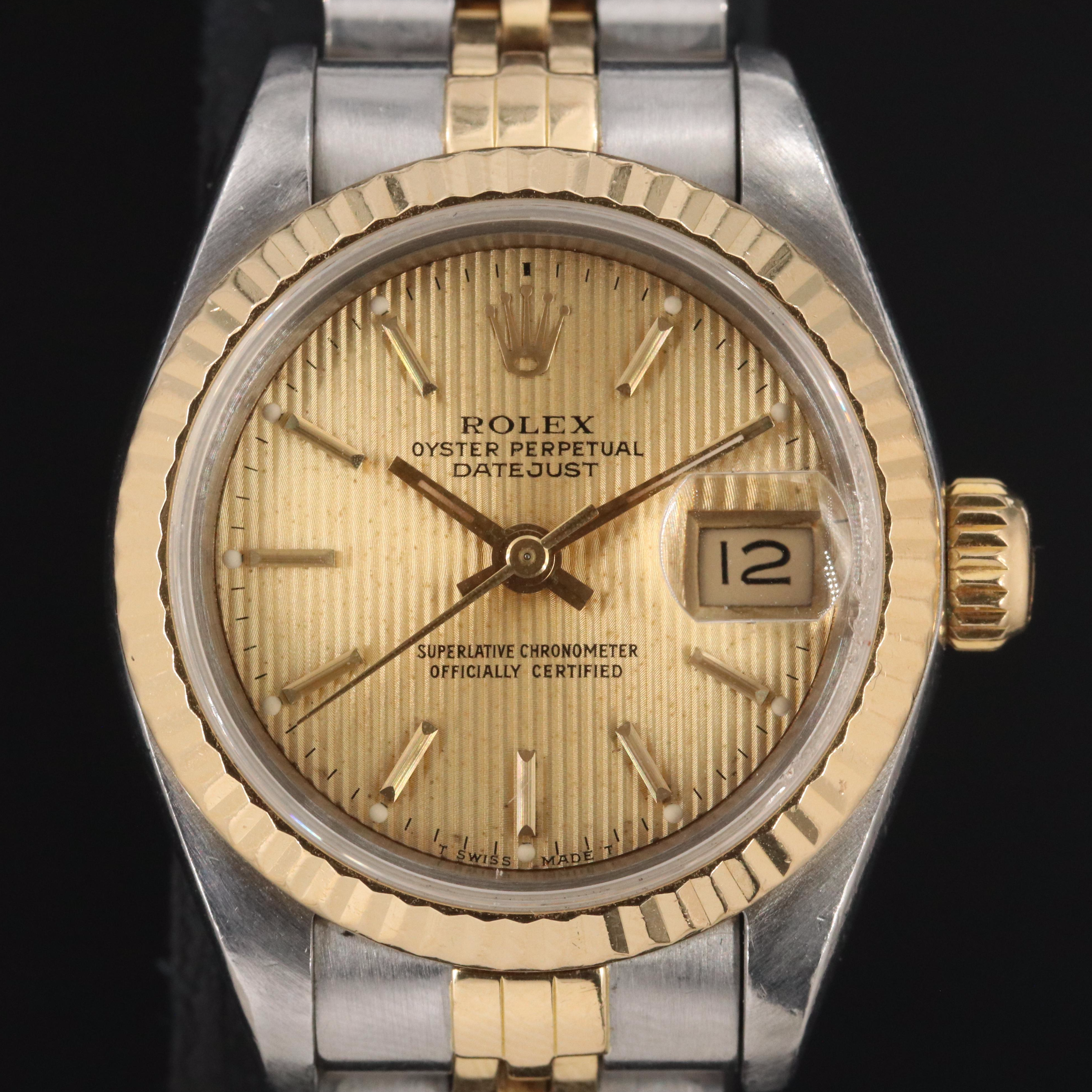 Rolex Datejust 69173 Champagne Tapestry Dial 18K & Steel Automatic Watch c. 1990