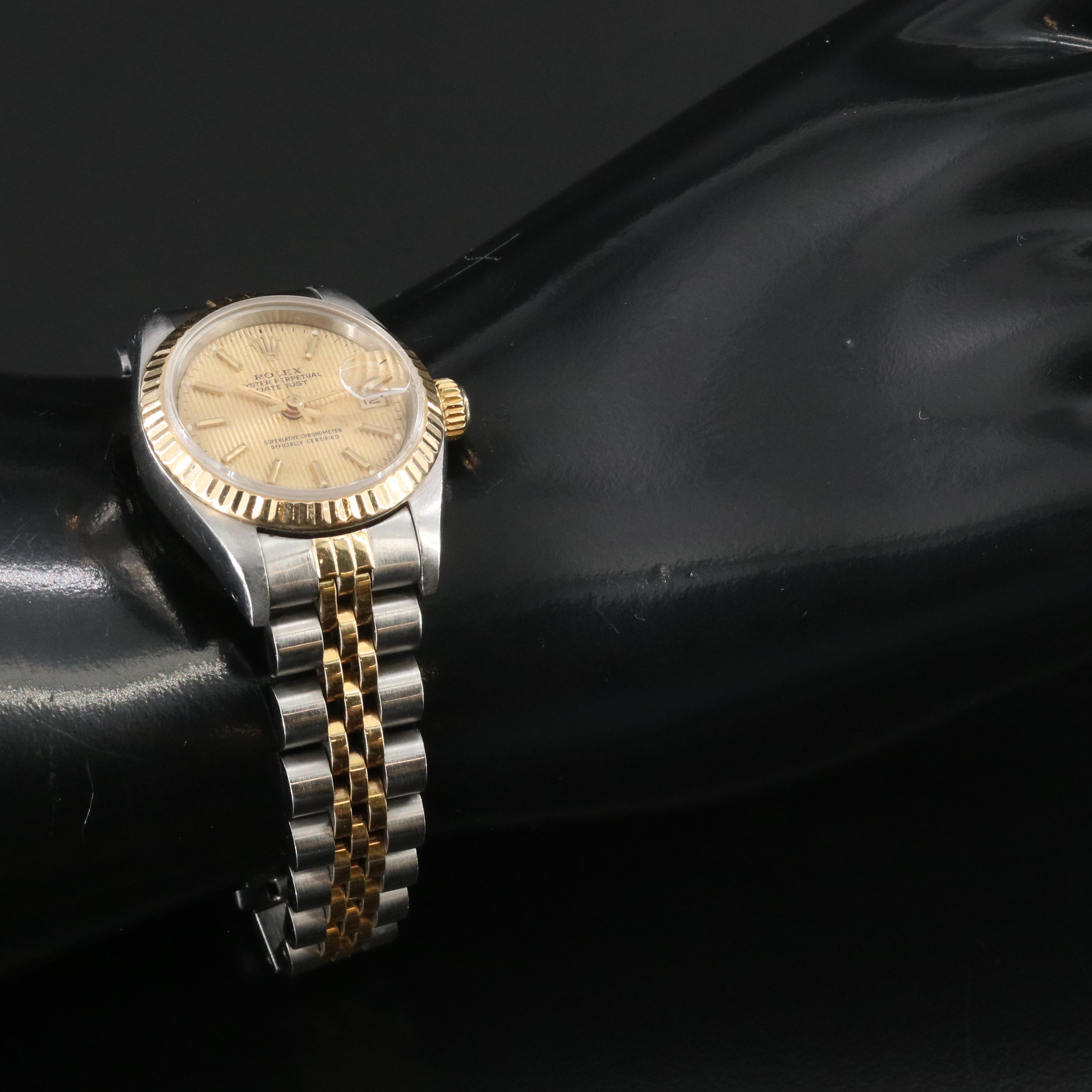 Rolex Datejust 69173 Champagne Tapestry Dial 18K & Steel Automatic Watch c. 1990