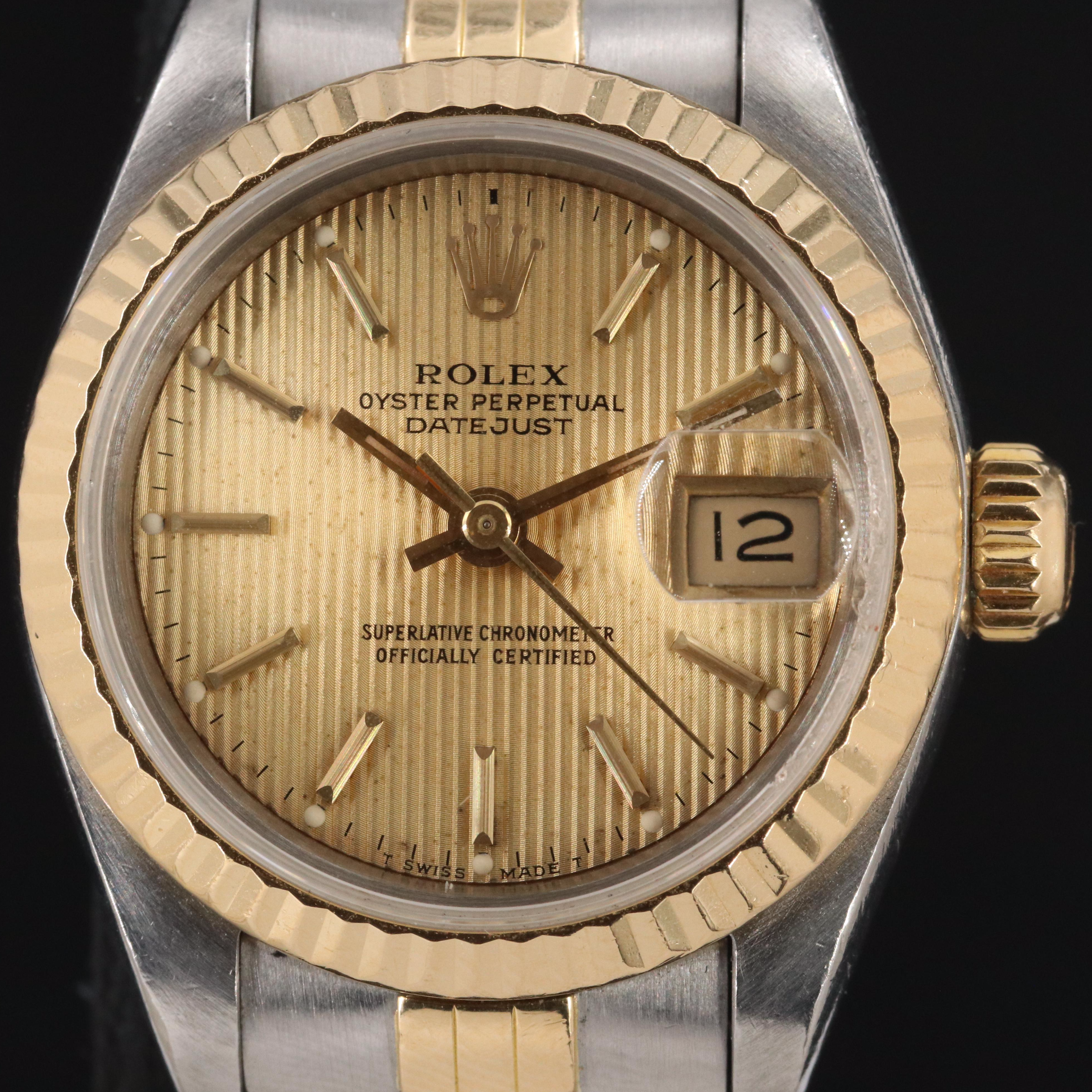 Rolex Datejust 69173 Champagne Tapestry Dial 18K & Steel Automatic Watch c. 1990