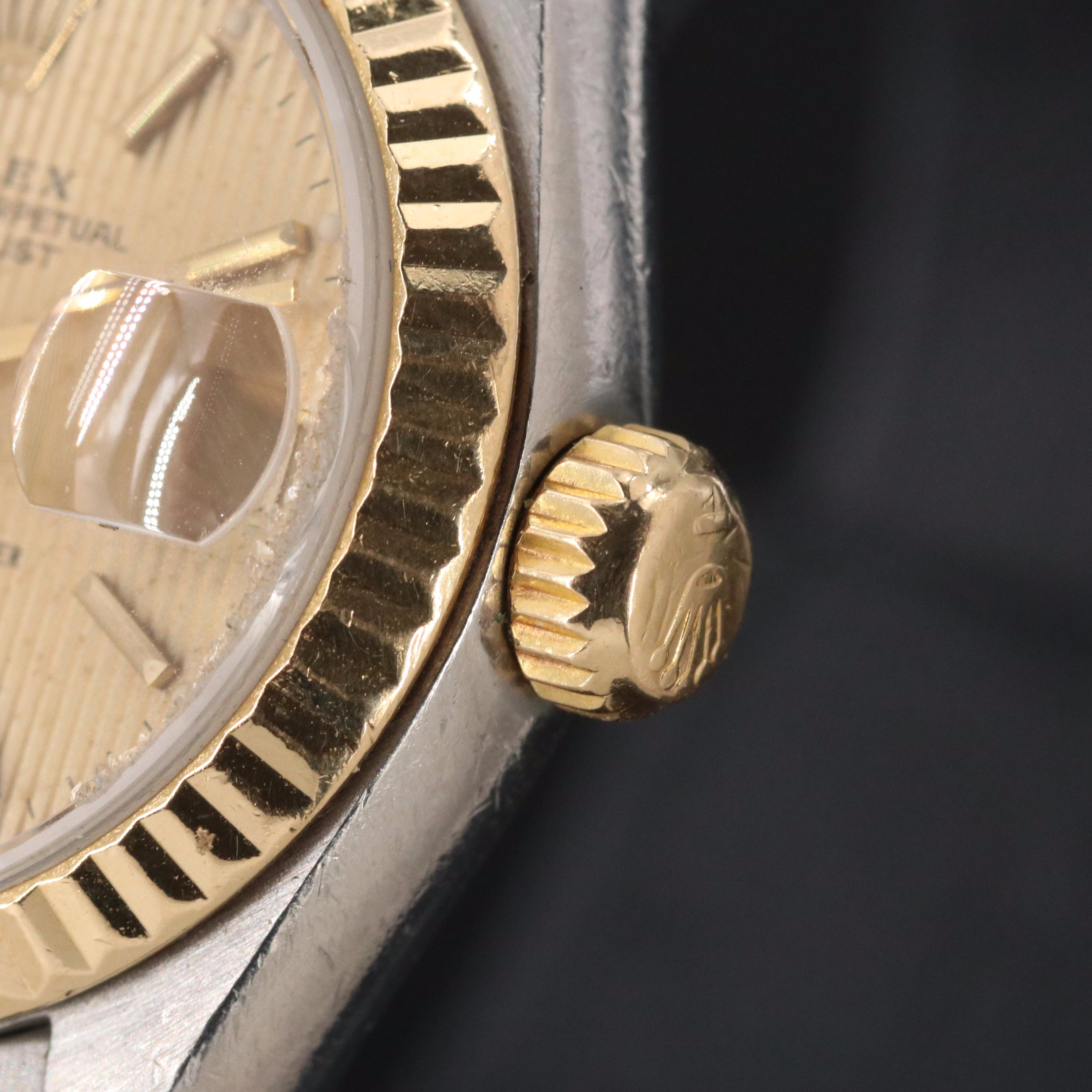 Rolex Datejust 69173 Champagne Tapestry Dial 18K & Steel Automatic Watch c. 1990