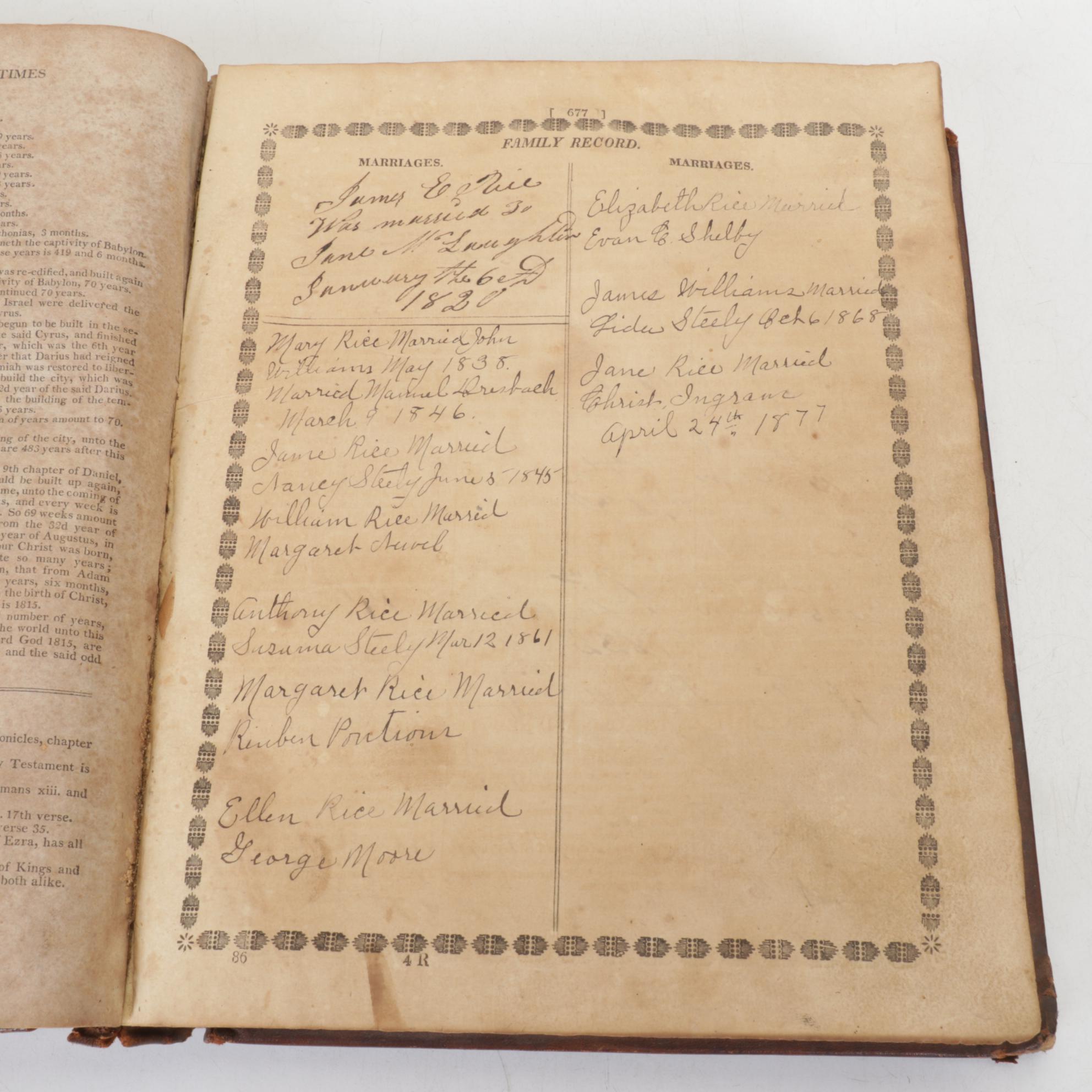 1824 Holy Bible with Handwritten Family Records and 1870 Holy Bible