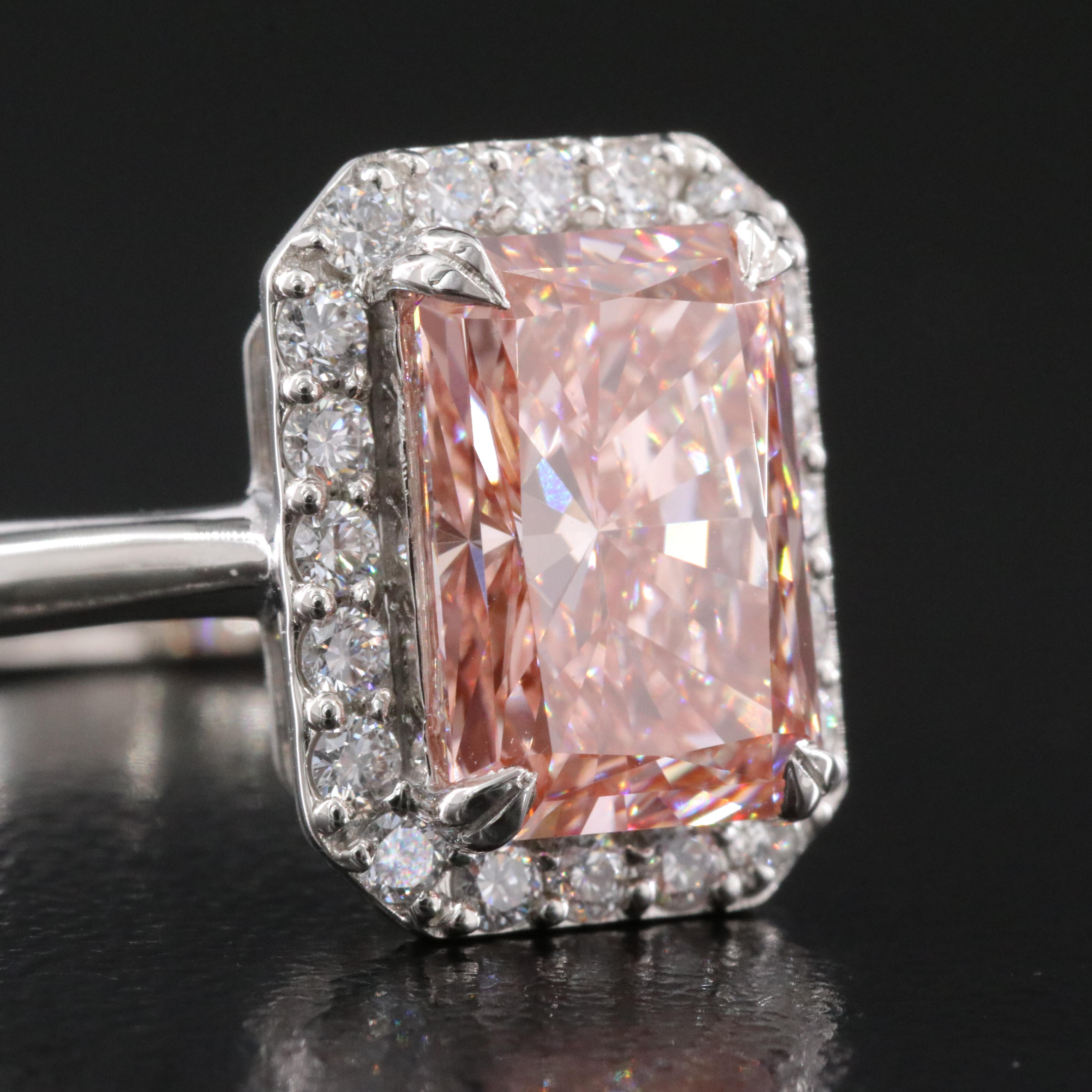 Platinum 3.45 CTW Lab Grown Diamond Ring with Fancy Pink Center and IGI Report