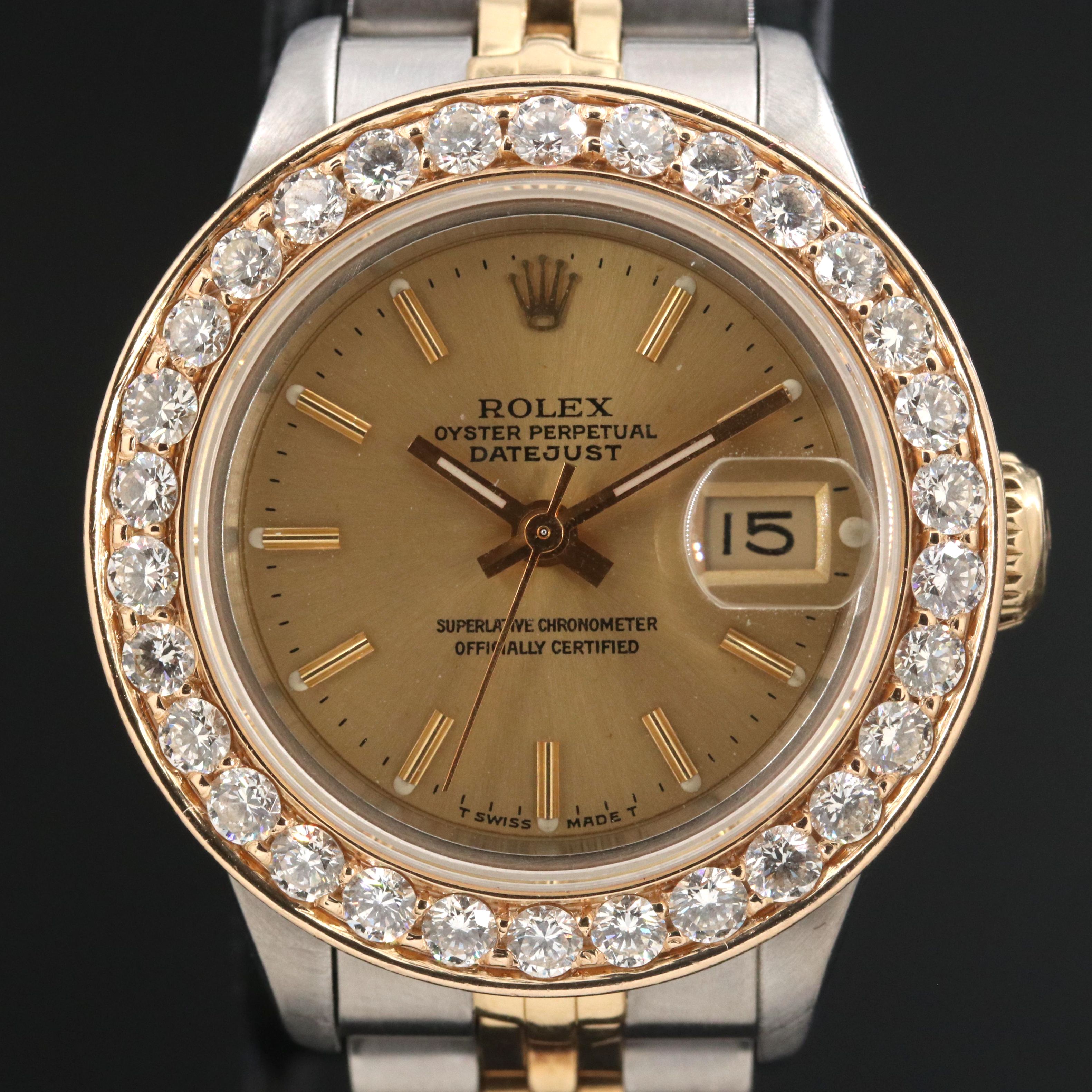Rolex Datejust 69173 1.42 CTW Diamond 26mm Gold & Steel Automatic Watch c. 1987