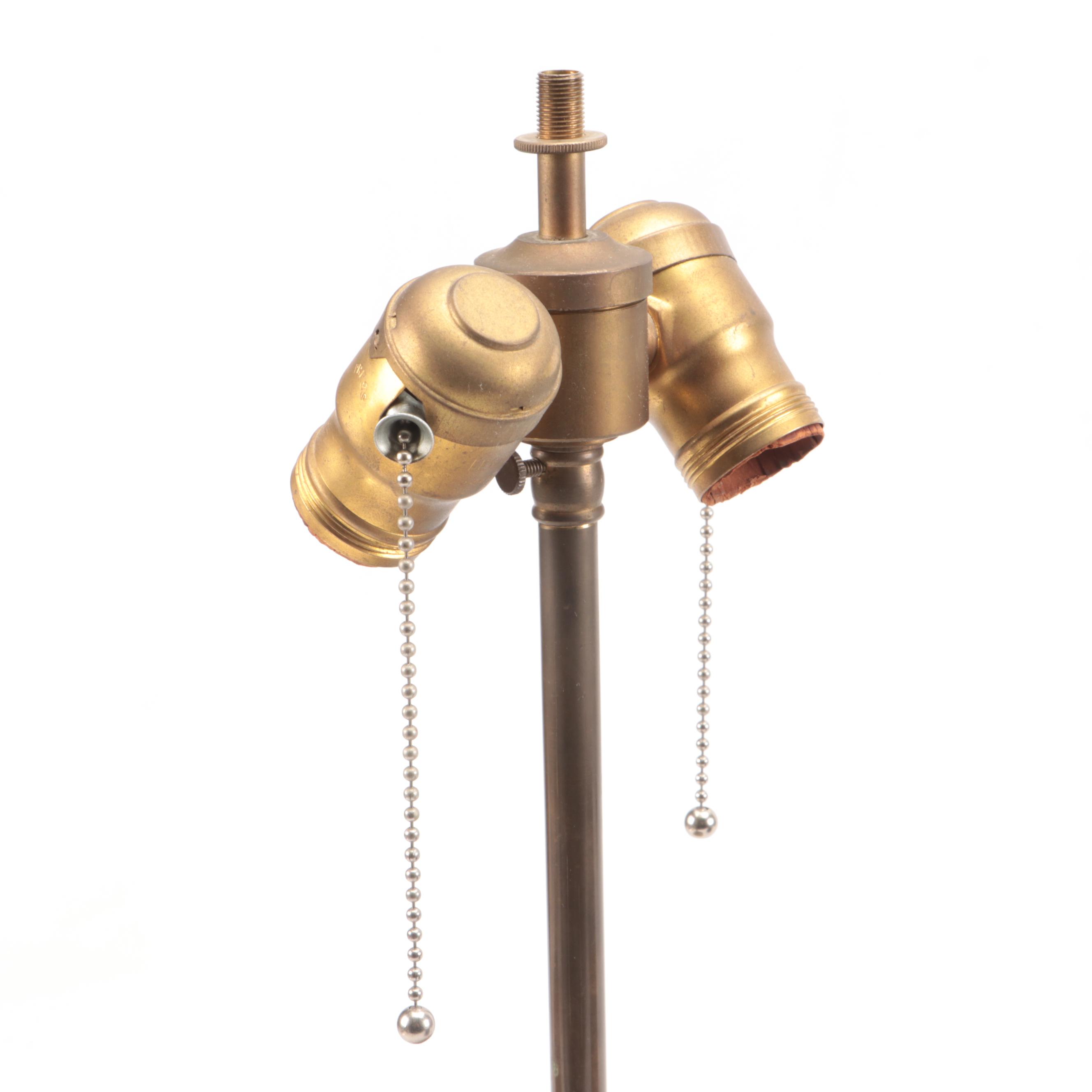 Chinese Ceramic Table Lamp with Peony Motif and Black Shade