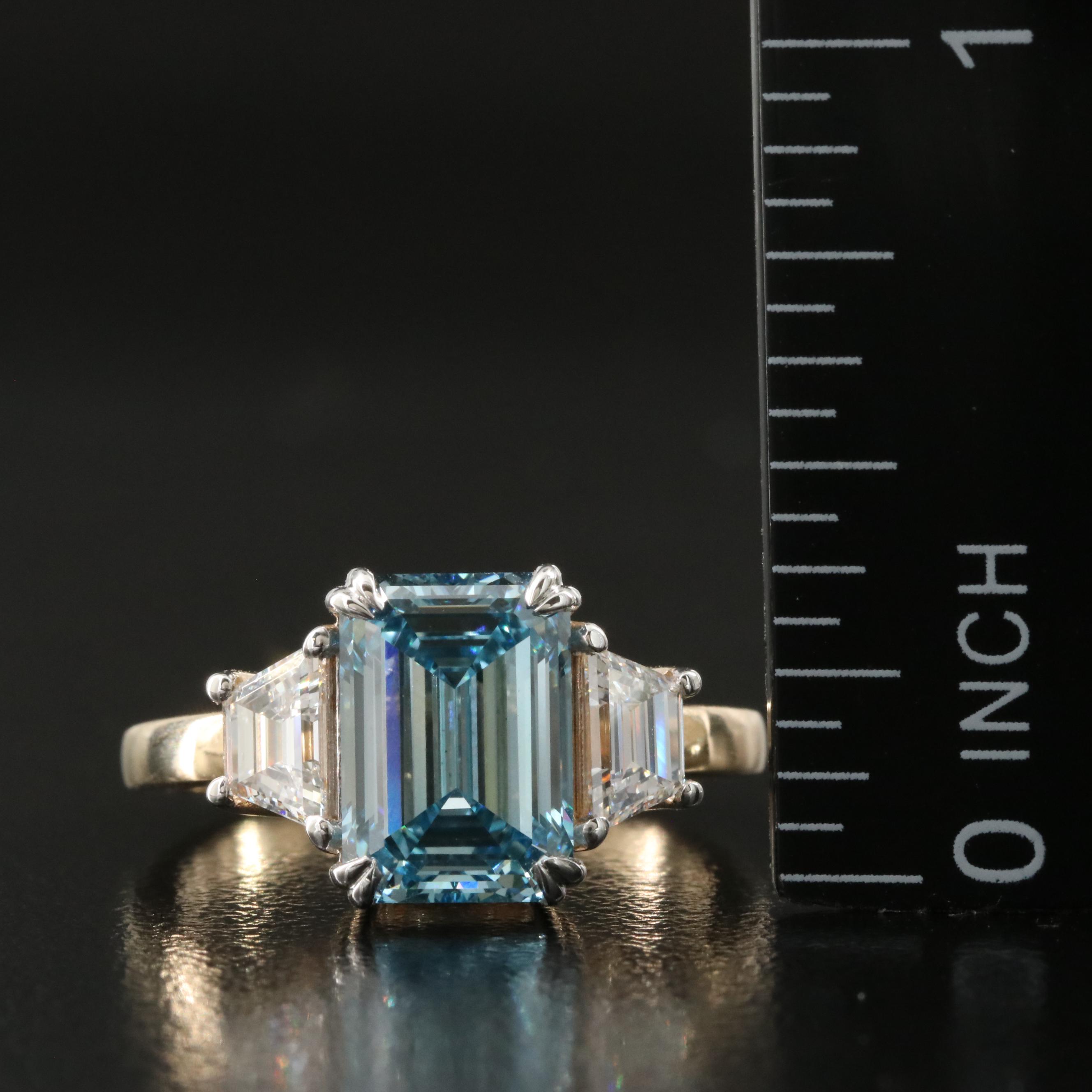 14K 3.71 CTW Lab Grown Diamond Ring with Fancy Blue Center and IGI Report