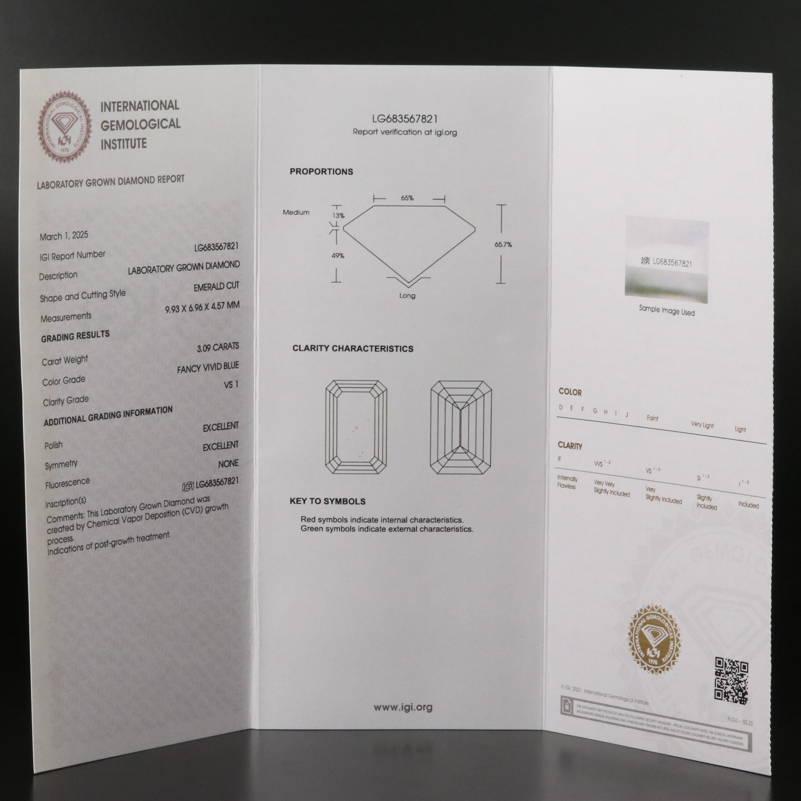 14K 3.71 CTW Lab Grown Diamond Ring with Fancy Blue Center and IGI Report