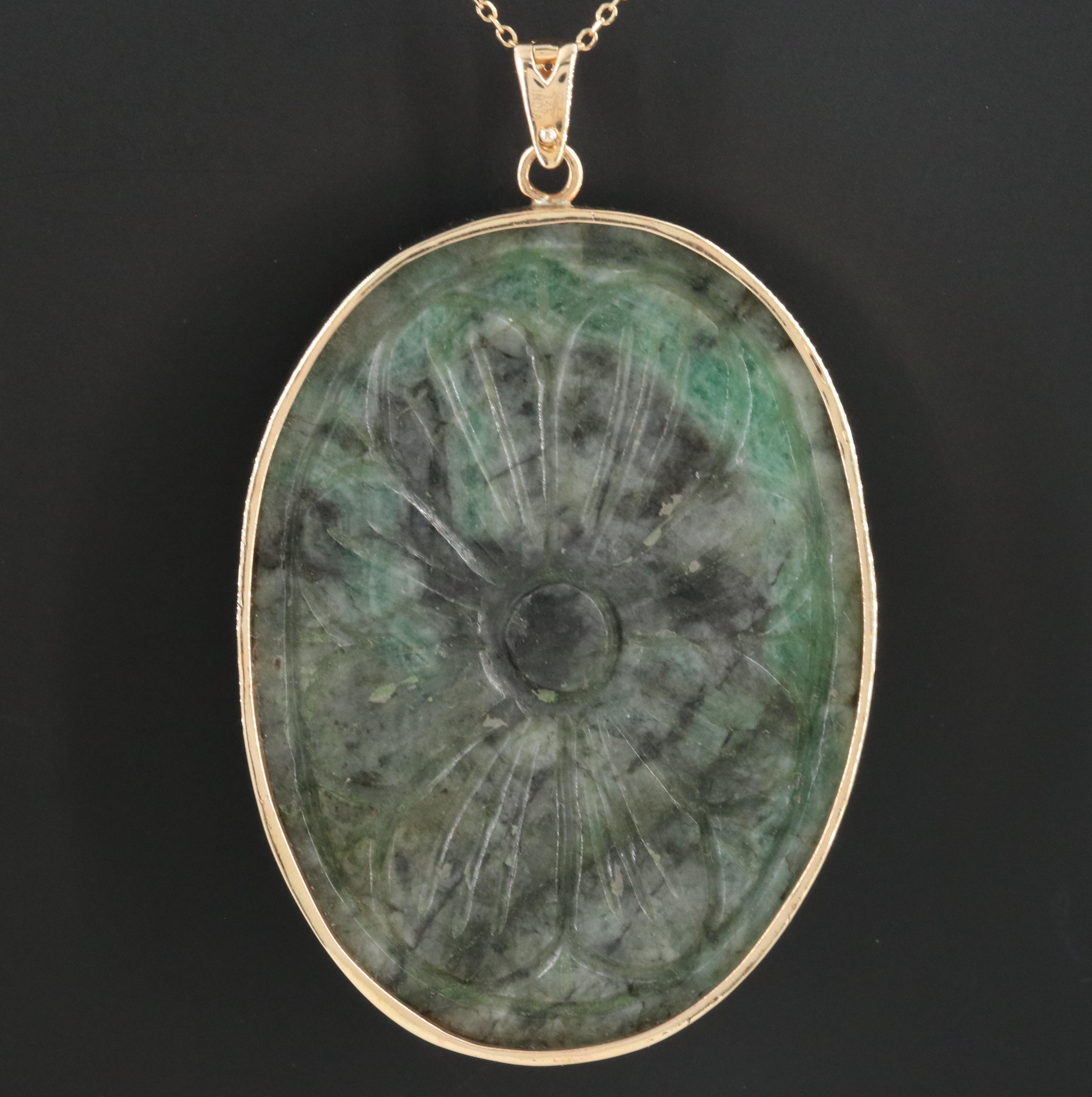 14K 133.10 CT Emerald and Diamond Enhancer Pendant Necklace