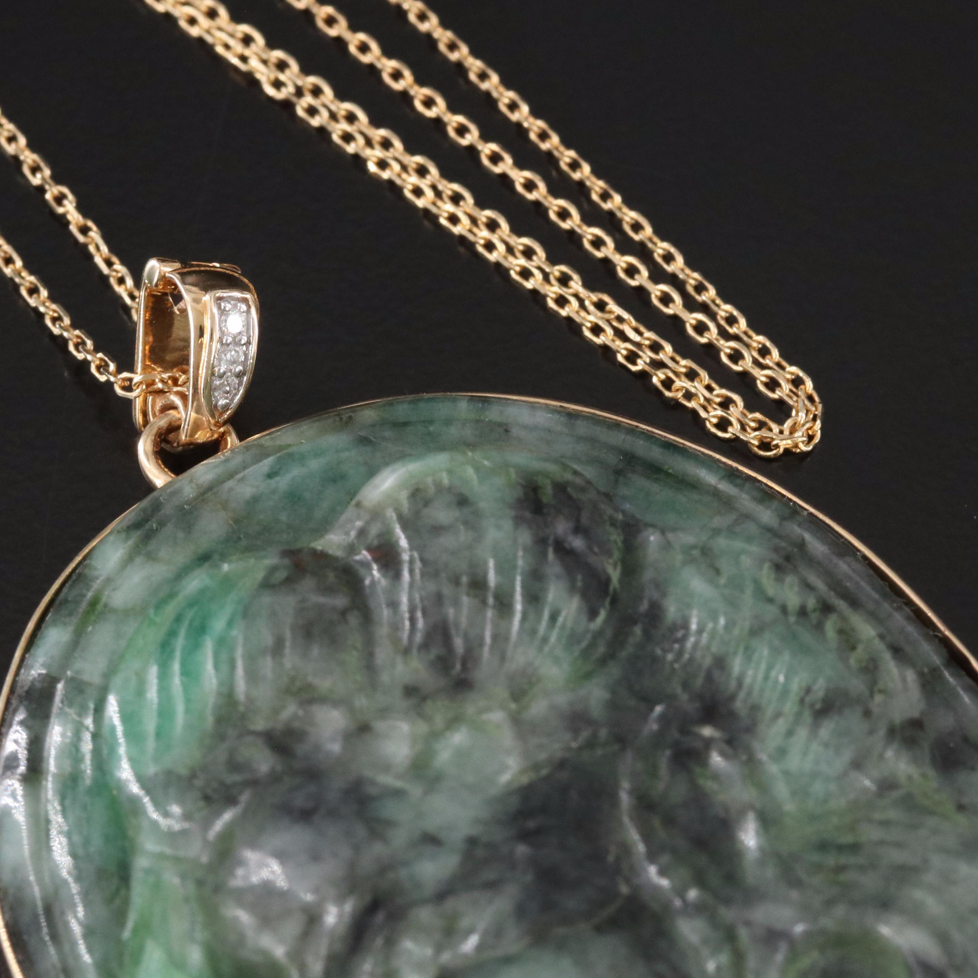 14K 133.10 CT Emerald and Diamond Enhancer Pendant Necklace