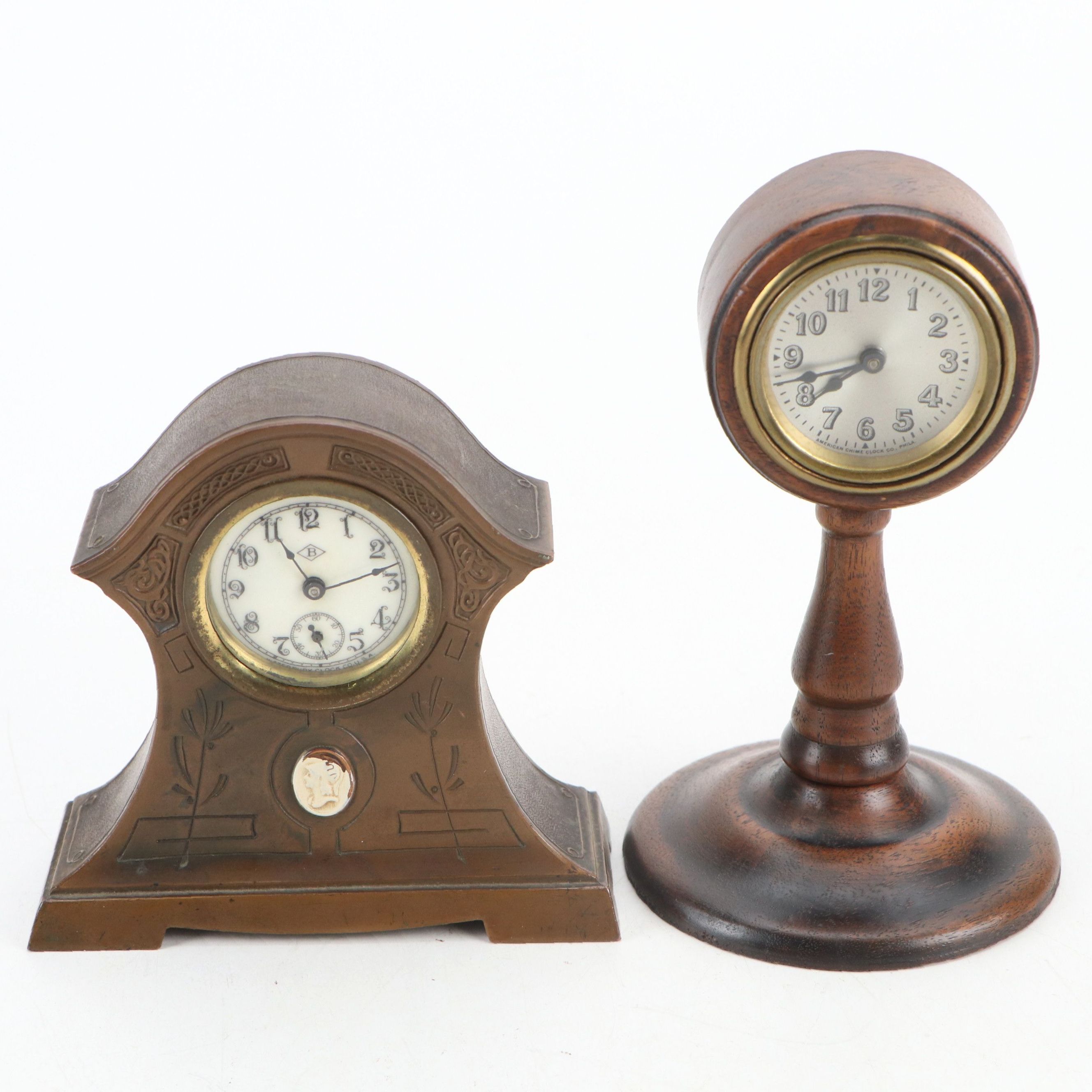 Benedict Bronze Finish Desk Clock with American Chime Wood Pedestal Desk Clock