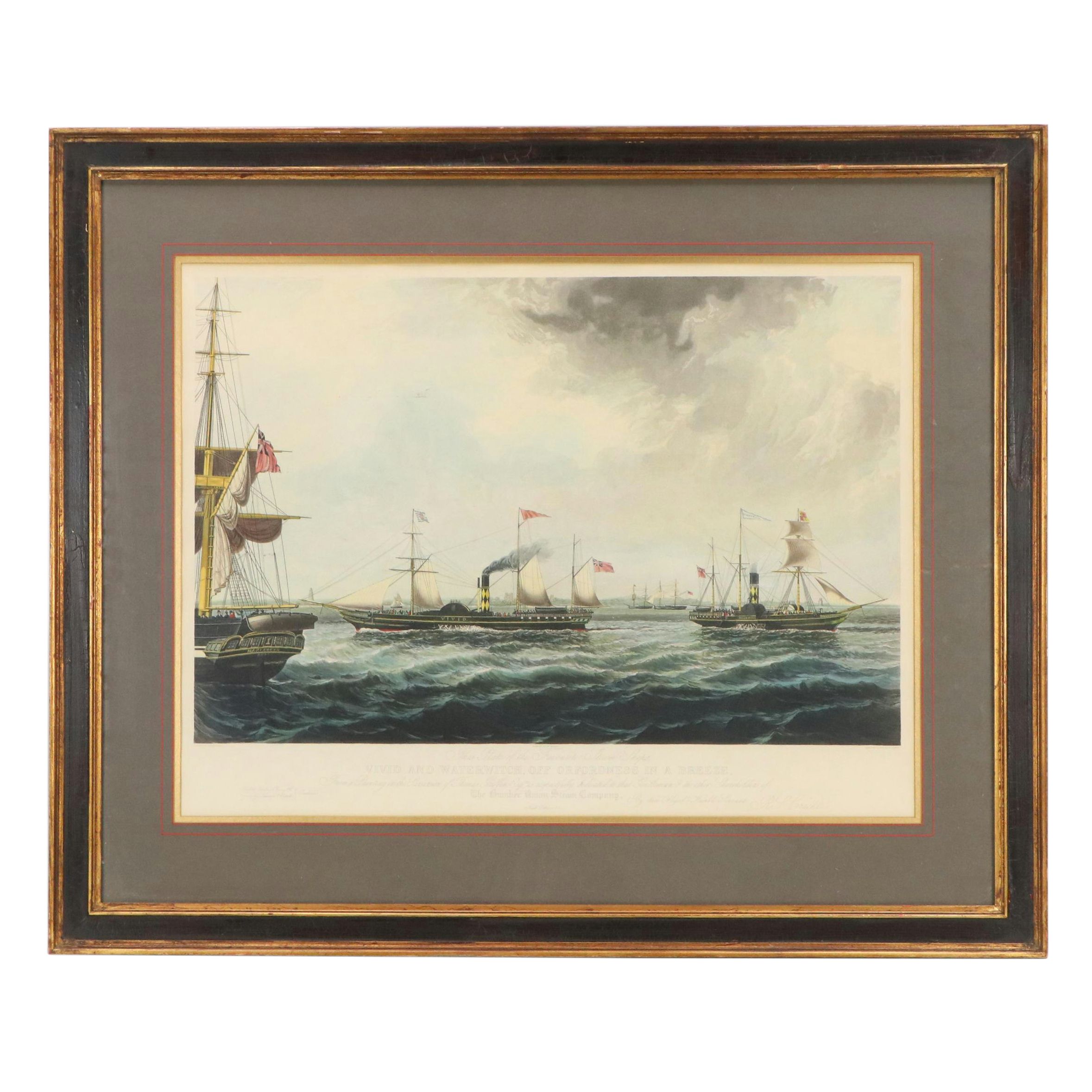 Hand-Colored Aquatint "Vivid and Waterwitch, Off Orforness in a Breeze"