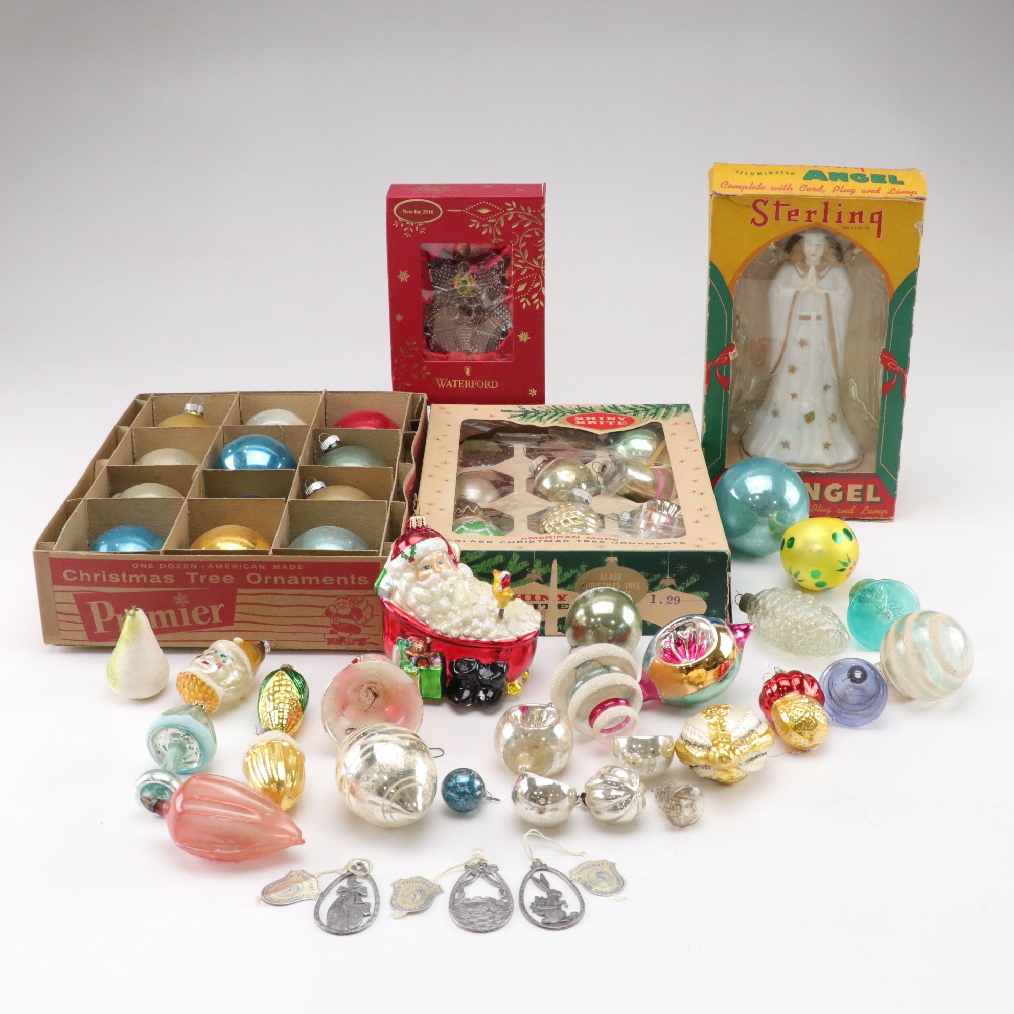 Waterford Snow Crystal Ornament with Illuminated Angel and Other Ornaments