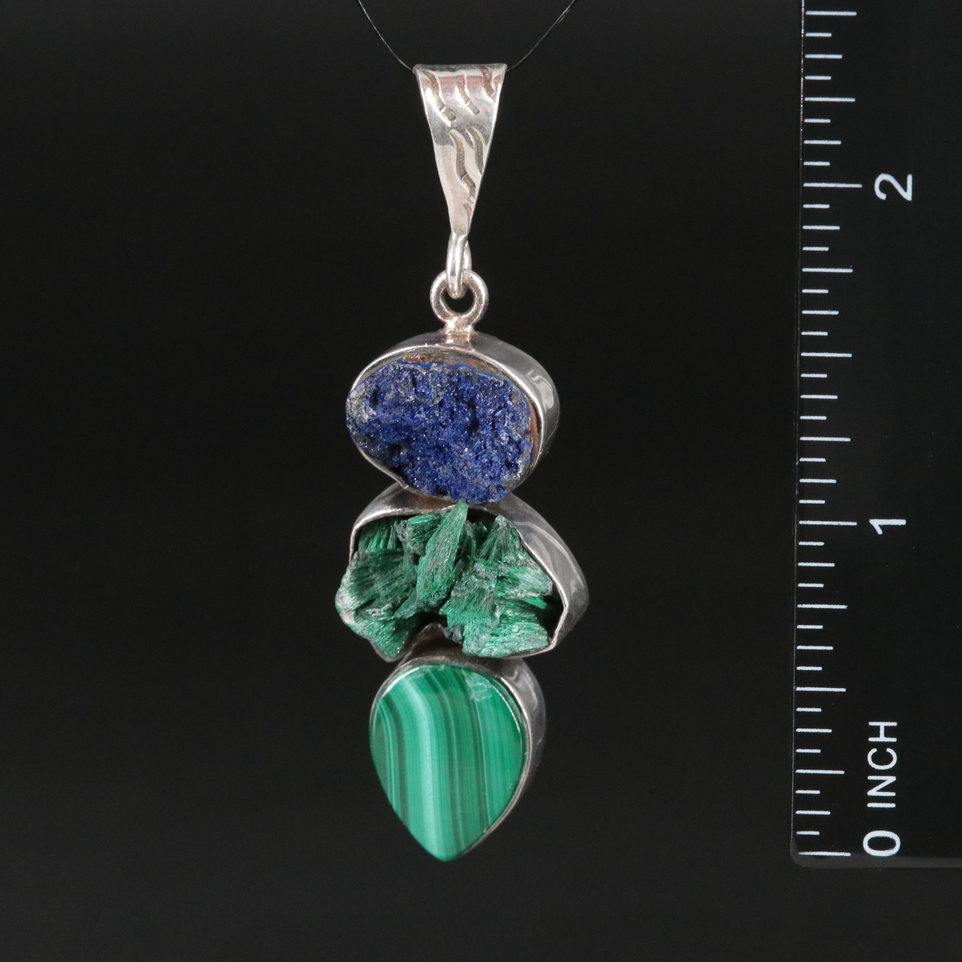 Sterling Druzy and Malachite Drop Pendant