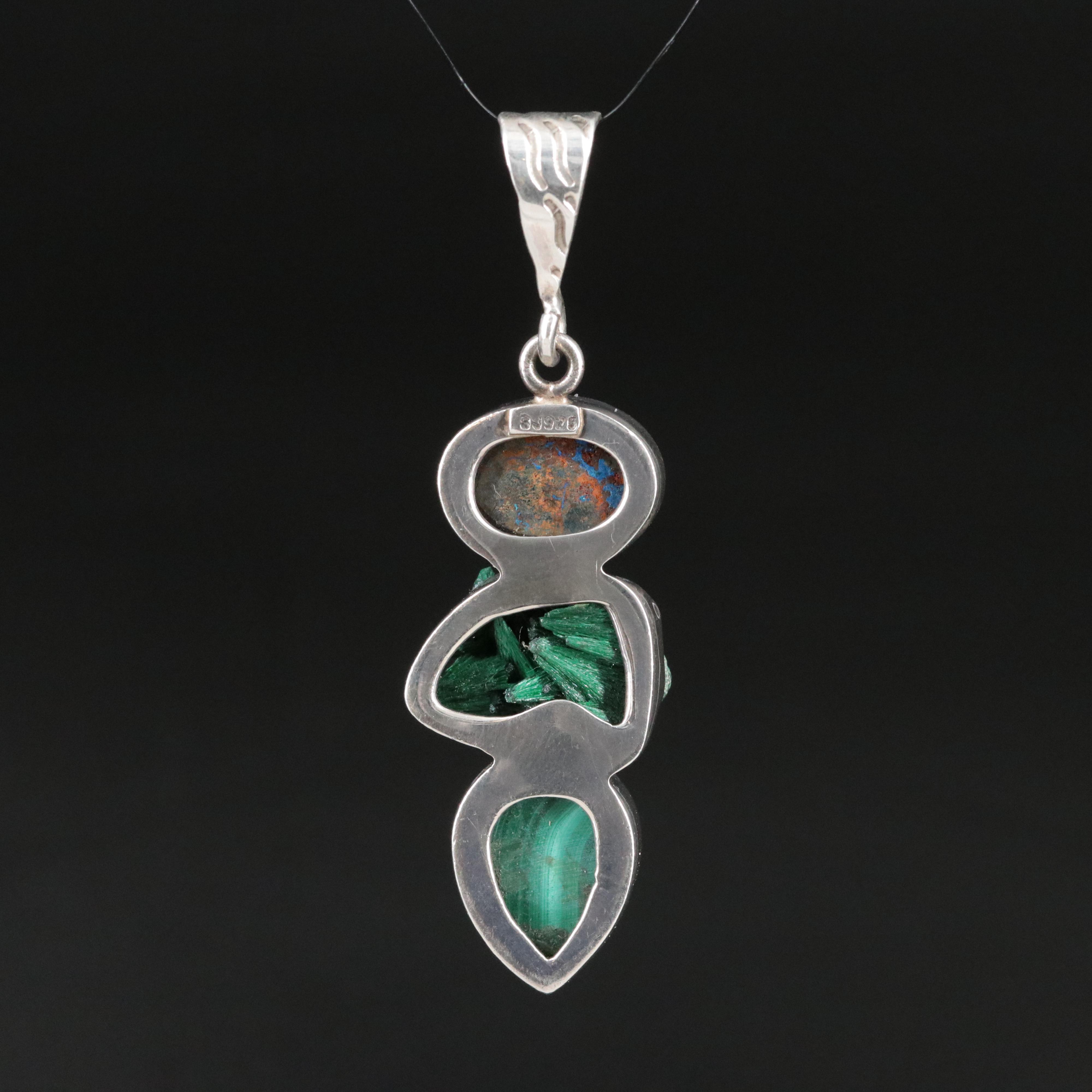 Sterling Druzy and Malachite Drop Pendant