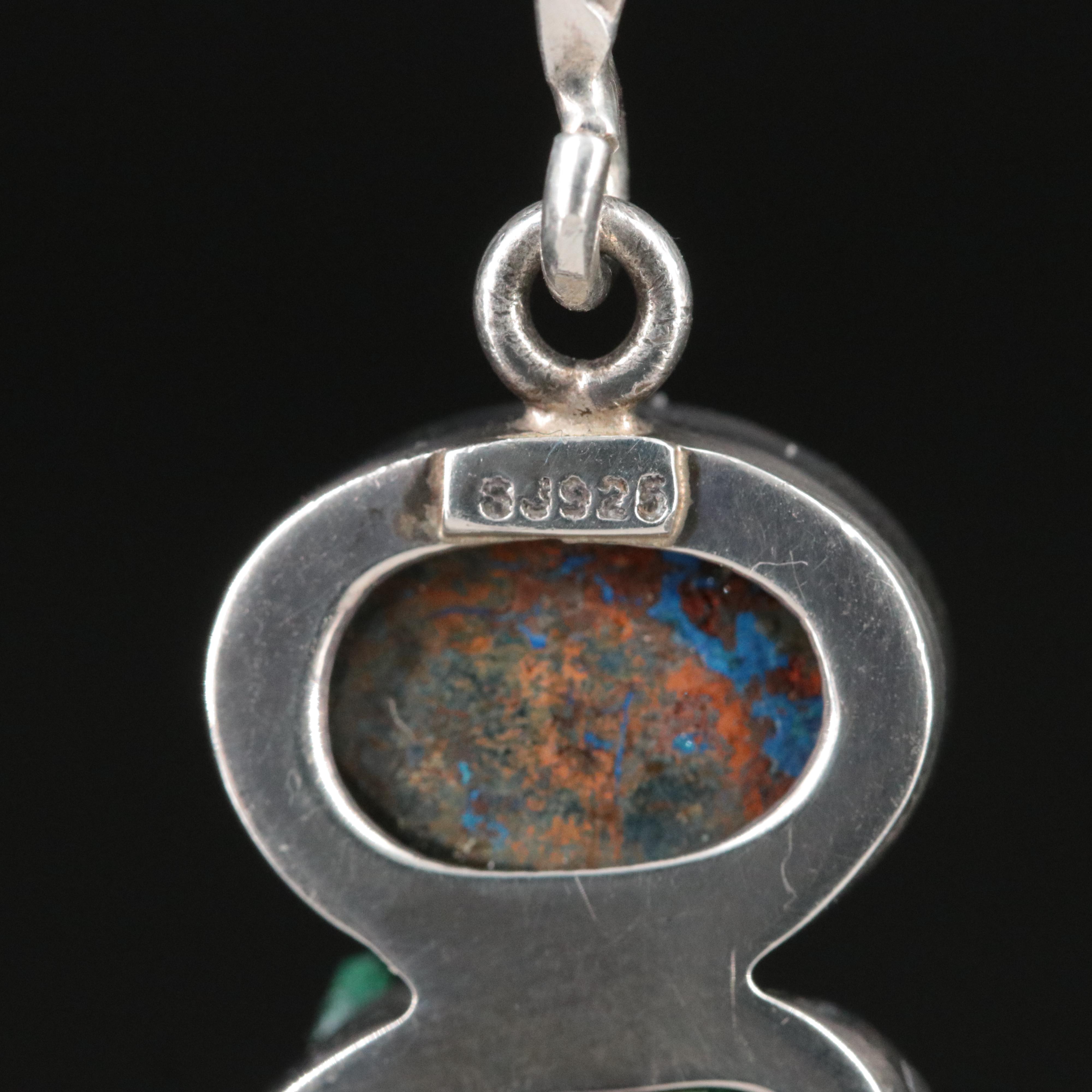 Sterling Druzy and Malachite Drop Pendant