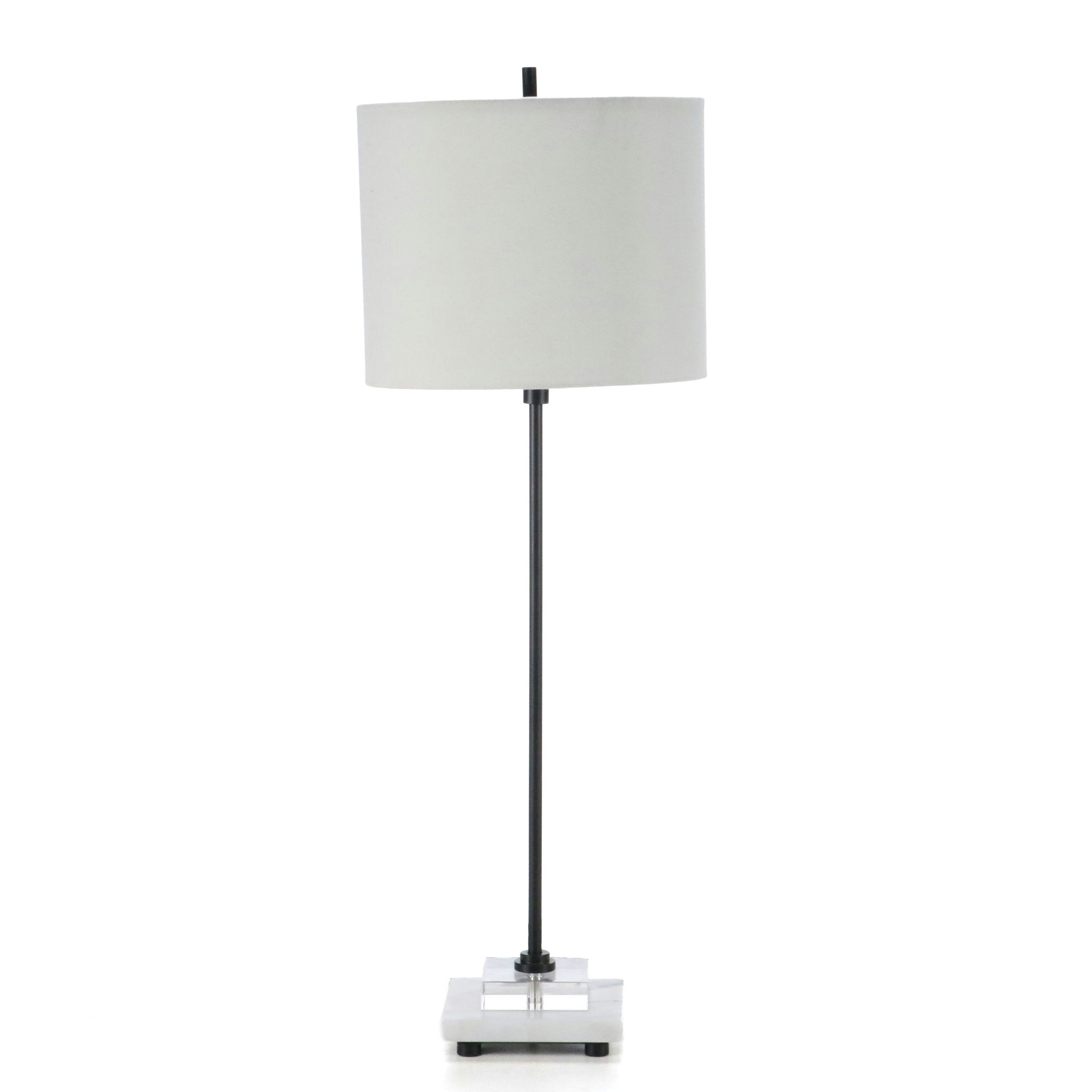 Uttermost Satin Black and Acrylic Table Lamp with Cotton Drum Shade