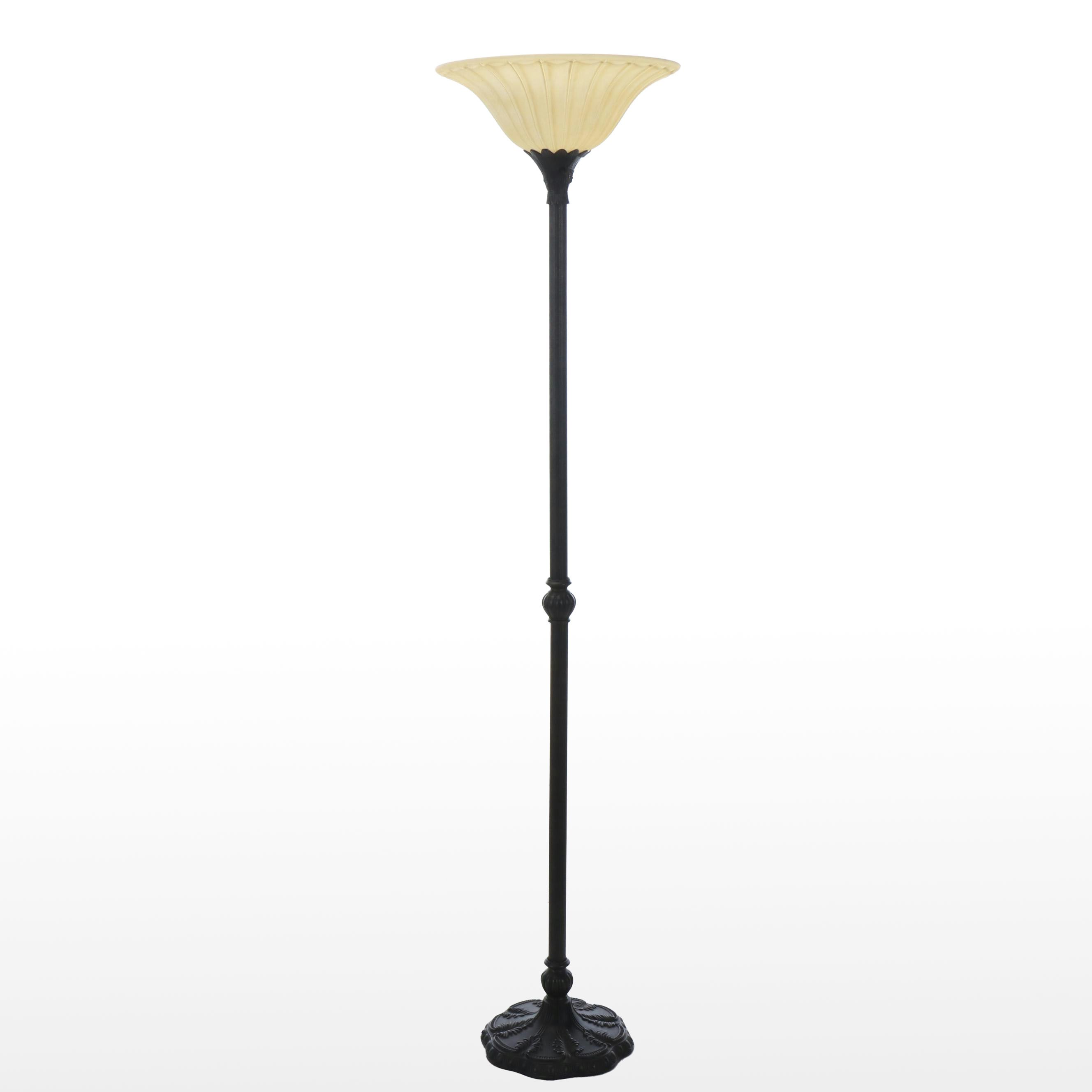 Quoizel Inc Satin Black Torchiere Floor Lamp with Alabaster Glass Shade
