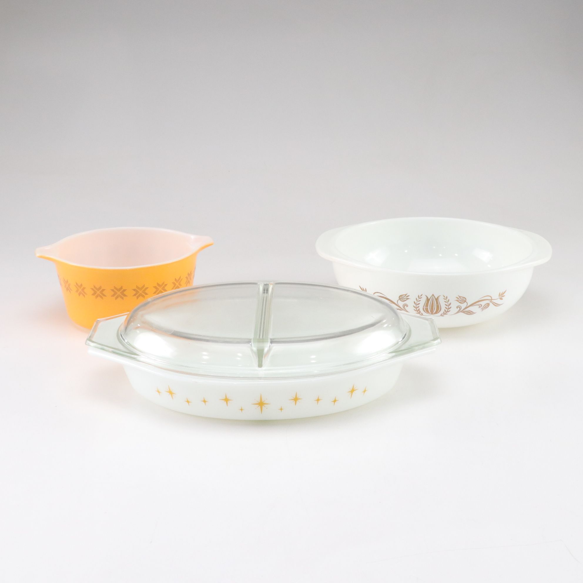 Pyrex "Constellation Atomic Starburst" Divided Serving Bowl with Casseroles